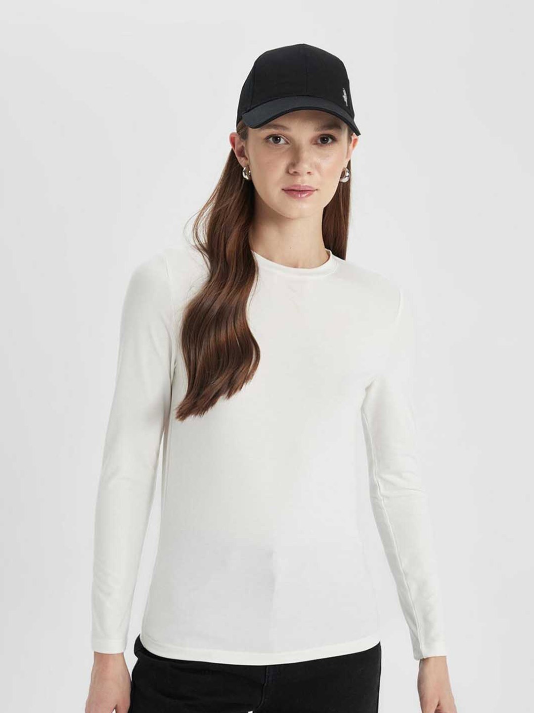 

DeFacto Round Neck Long Sleeves Casual Top, White