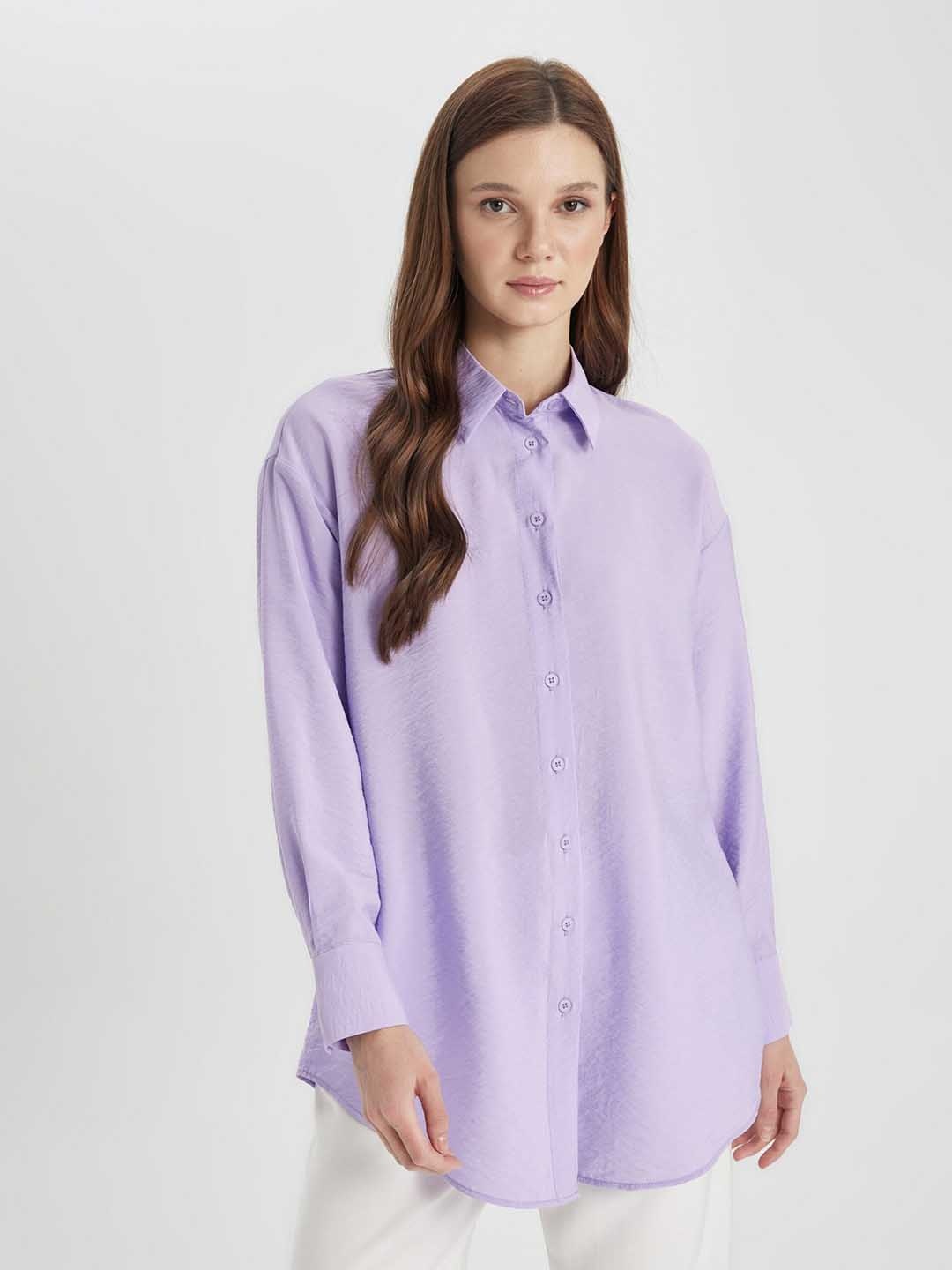 

DeFacto Spread Collar Casual Shirt, Purple