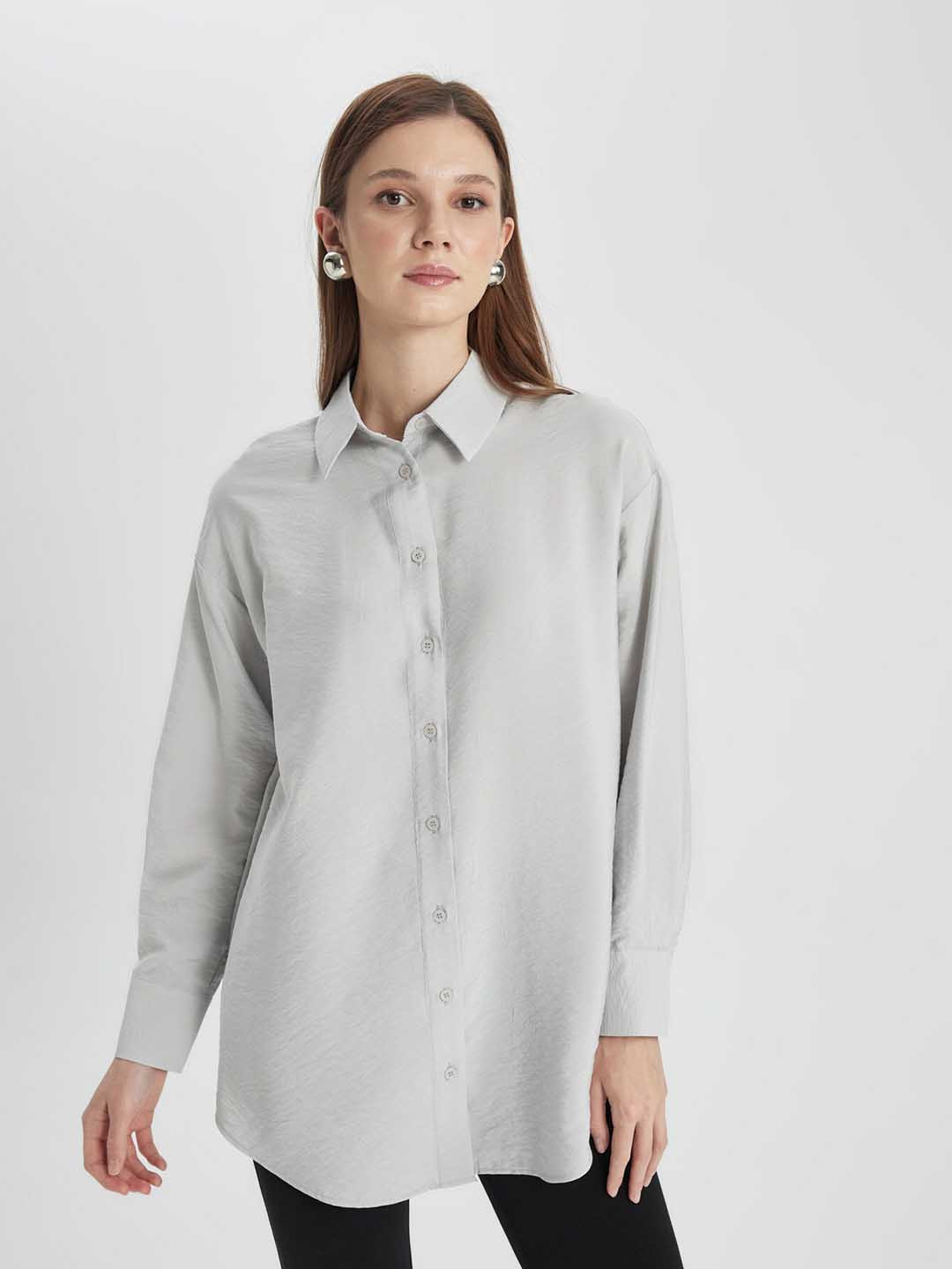 

DeFacto Long Sleeves Spread Collar Casual Shirt, Grey