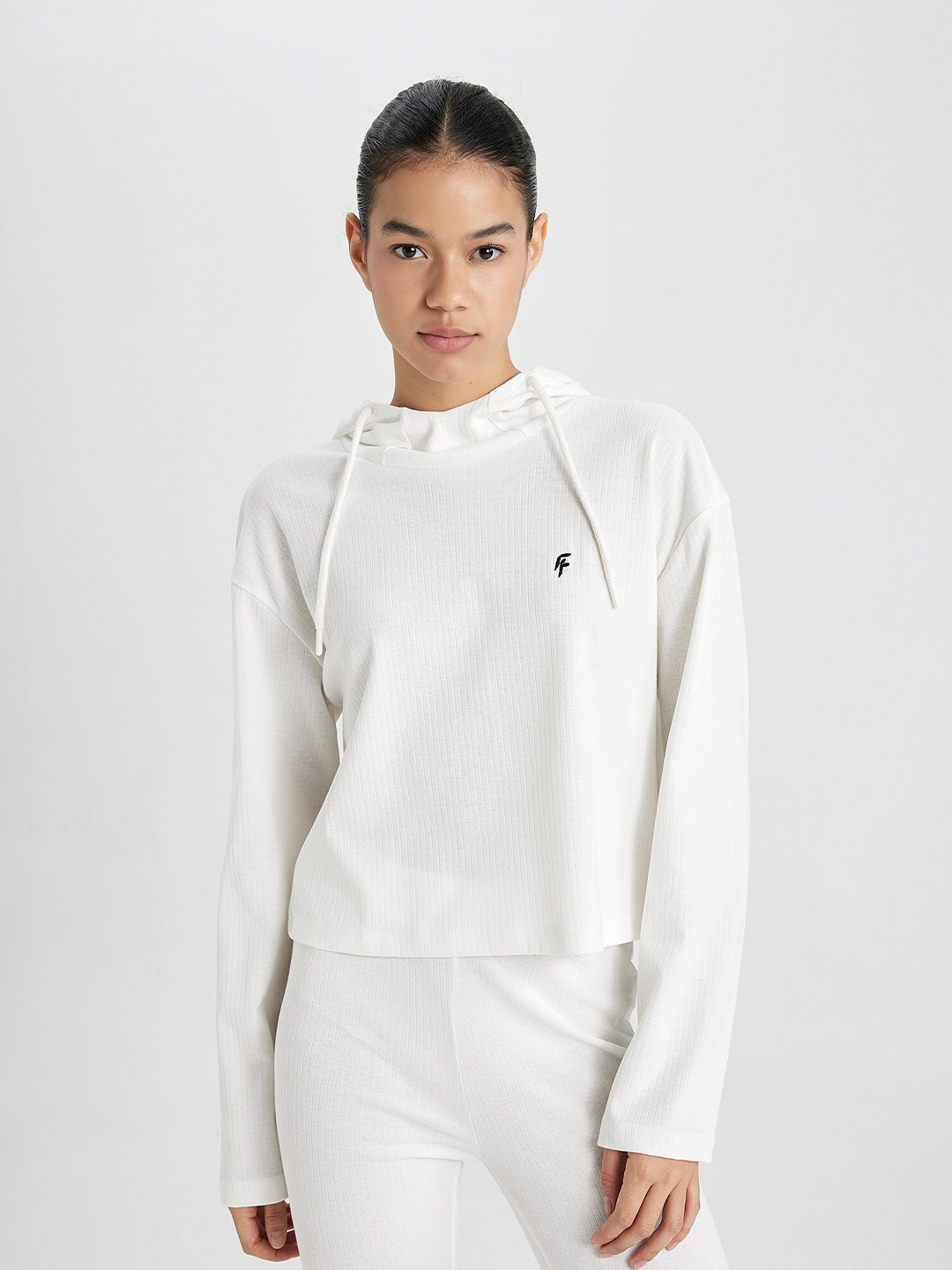 

DeFacto Women Hood Solid T-shirt, White