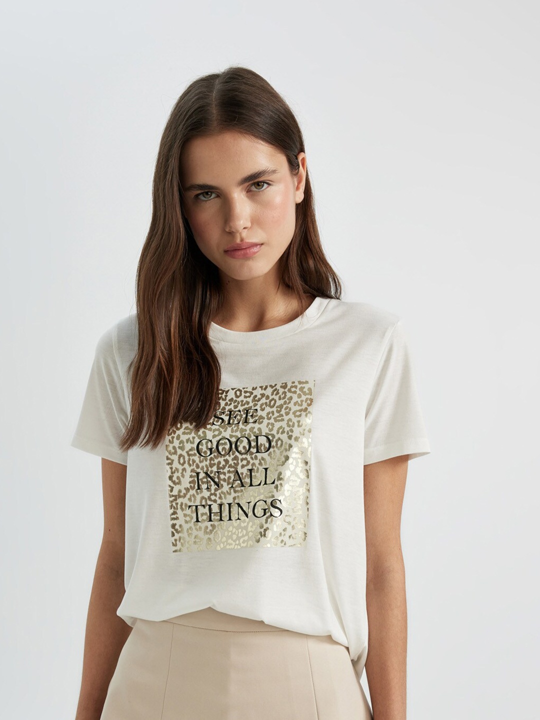 

DeFacto Women Typography Printed T-shirt, White
