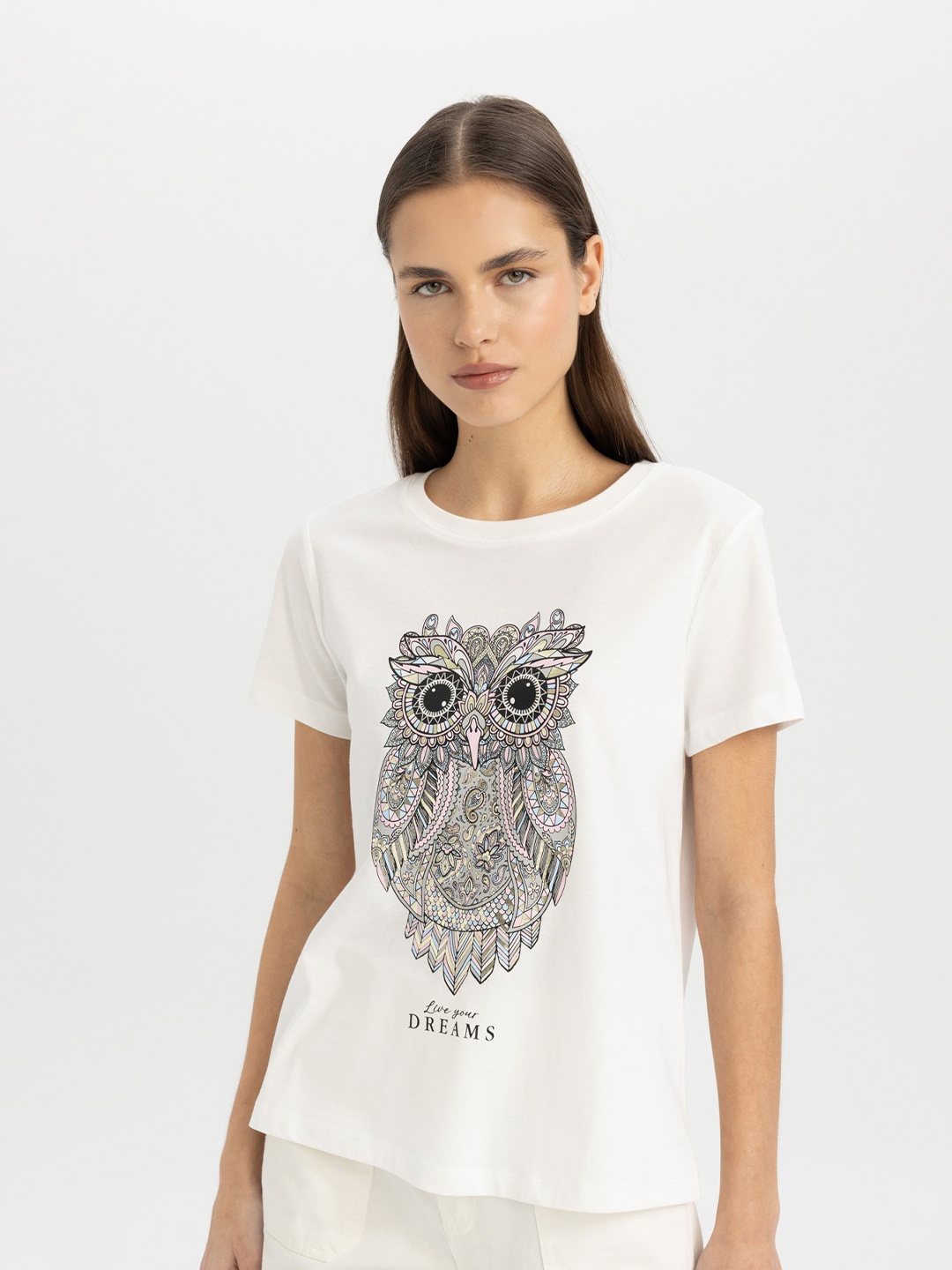 

DeFacto Women Printed T-shirt, White