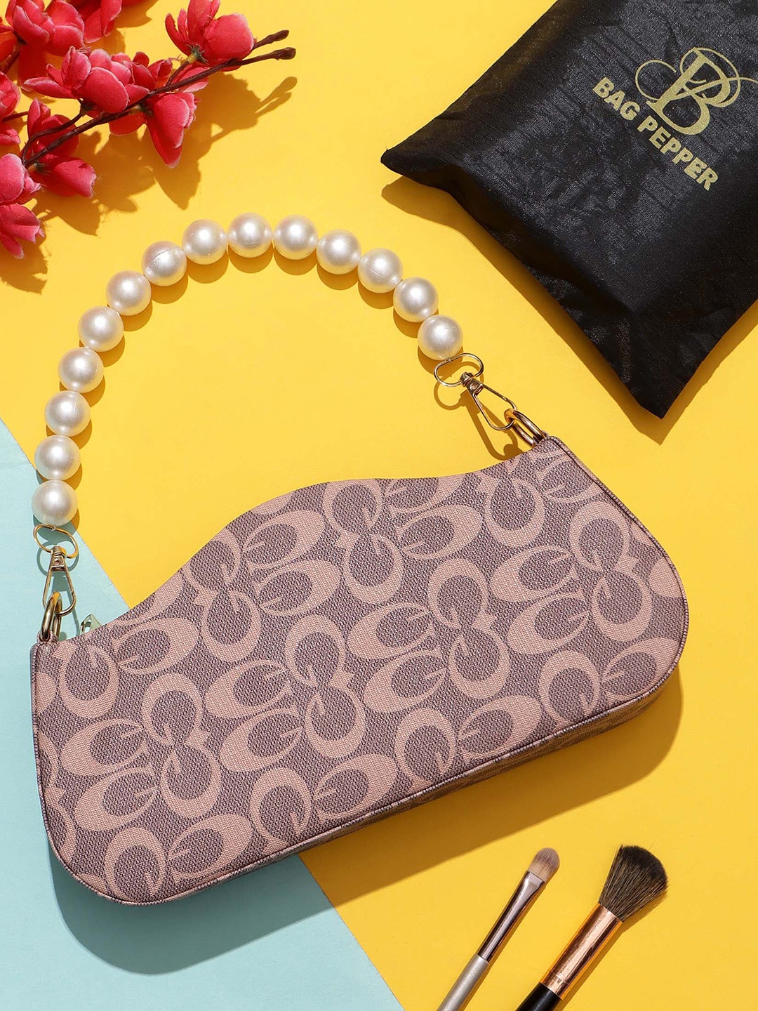 

Bag Pepper Typography Printed PU Structured Sling Bag, Brown