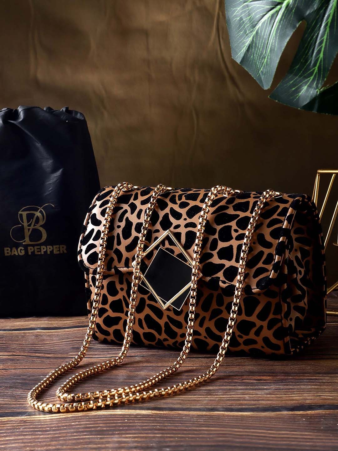 

Bag Pepper Animal Printed PU Structured Sling Bag, Brown