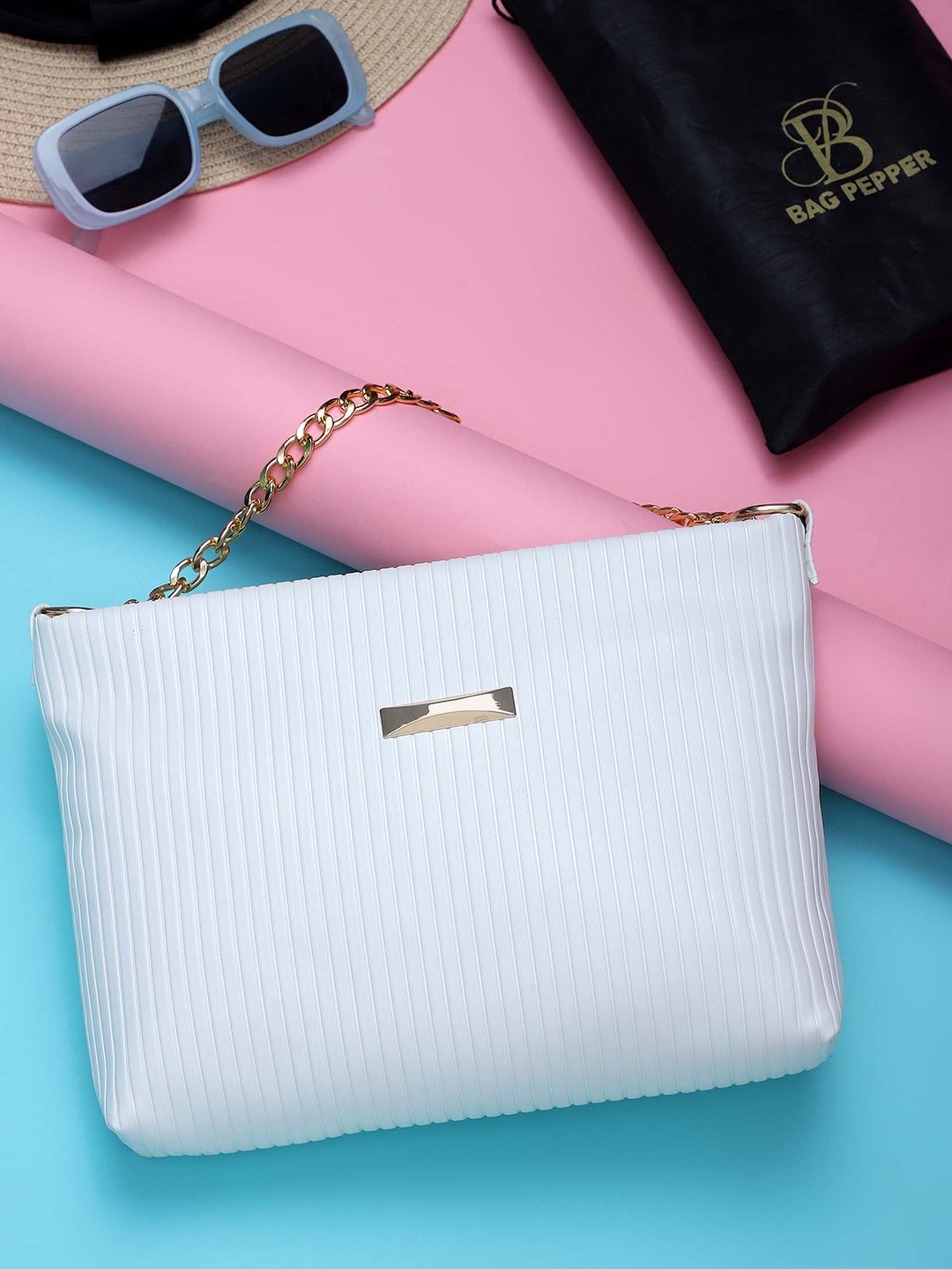 

Bag Pepper Striped Oversized Structured Handheld Bag, White