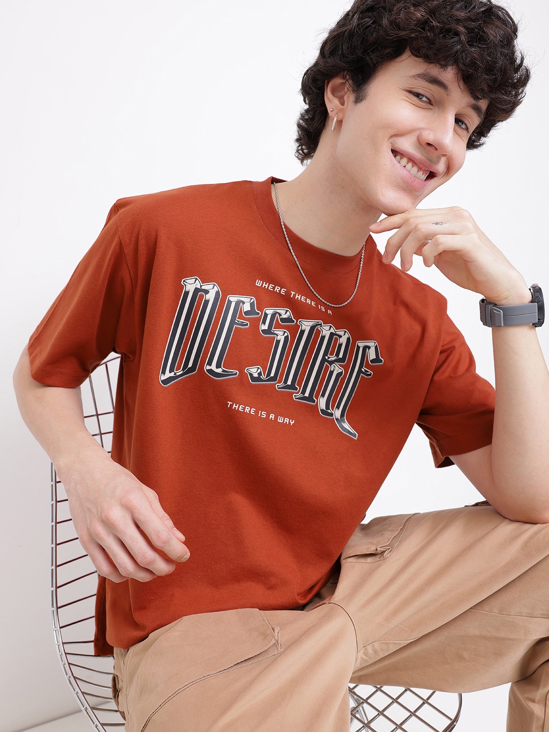 

Kook N Keech Typography Printed Drop-Shoulder Sleeves T-shirt, Rust