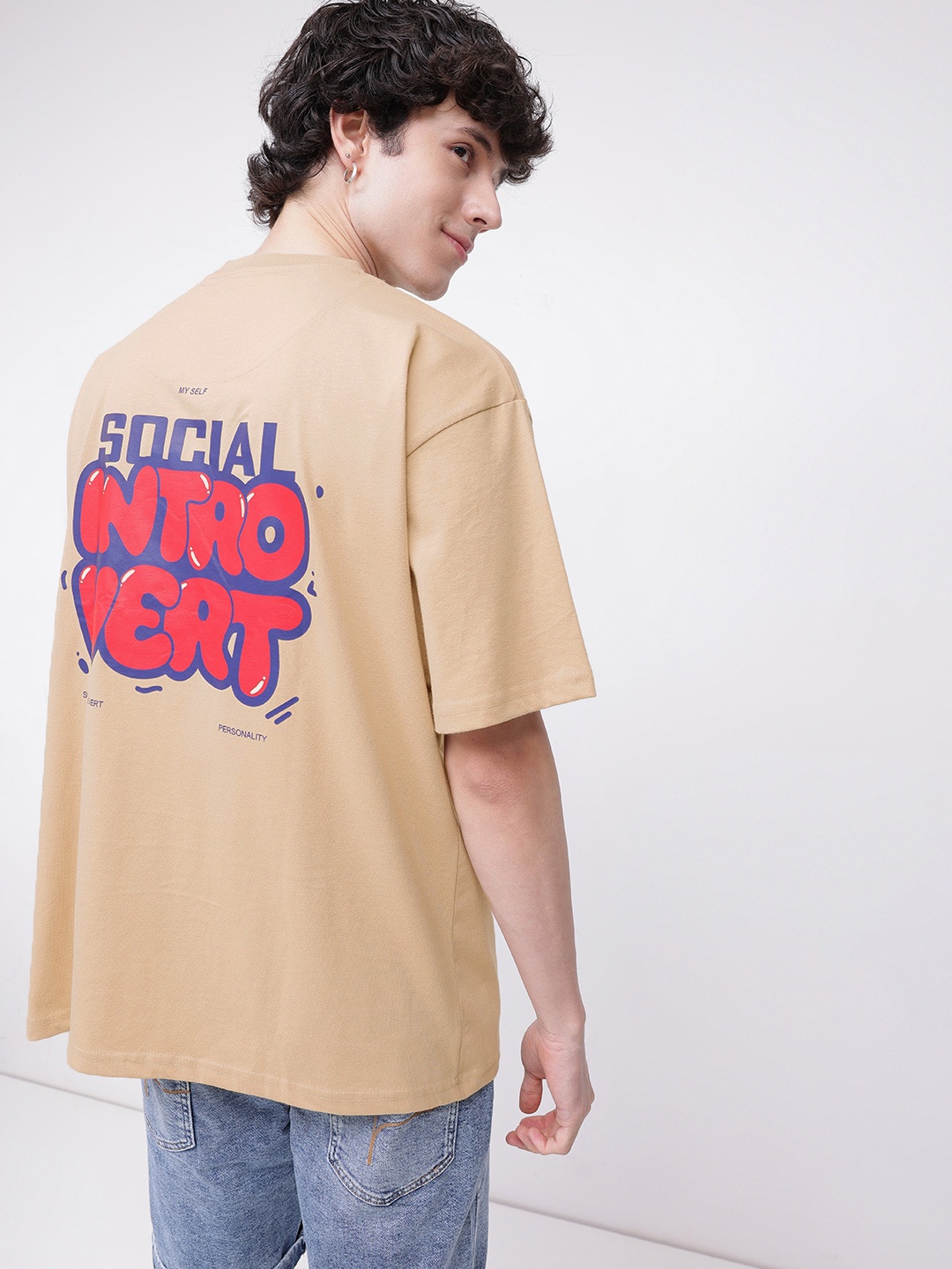 

KooK N Keech Catch Me In Typography Relaxed Fit T-shirt, Beige