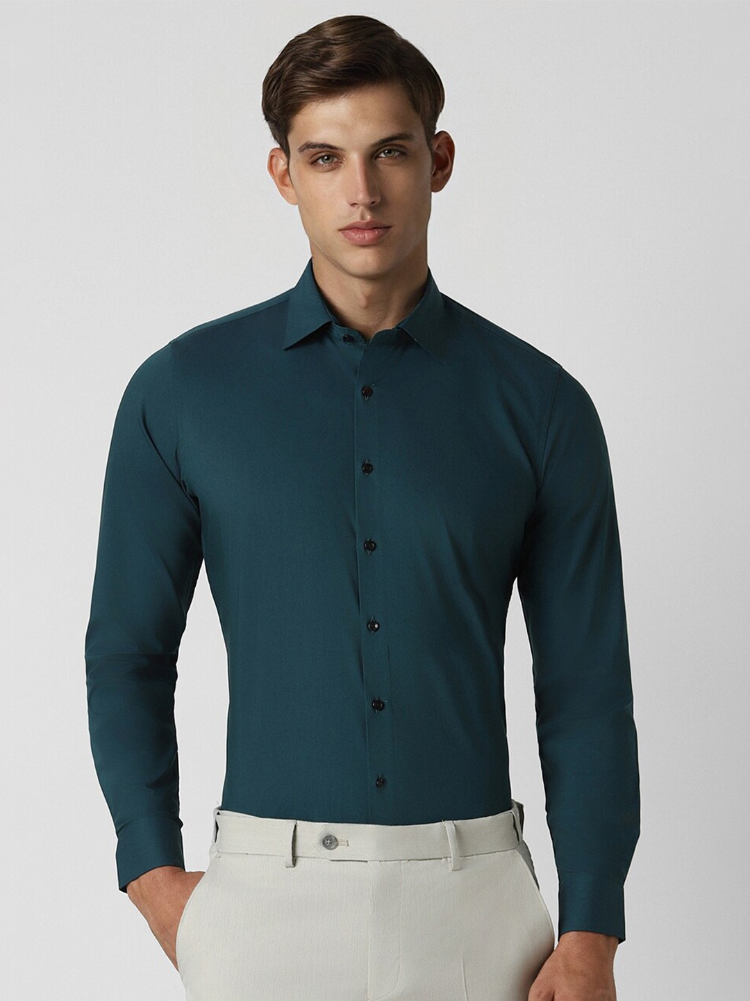 

Van Heusen Men Slim Fit Opaque Formal Cotton Shirt, Green