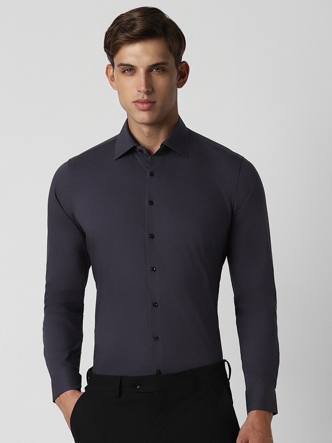 

Van Heusen Men Slim Fit Opaque Formal Cotton Shirt, Navy blue