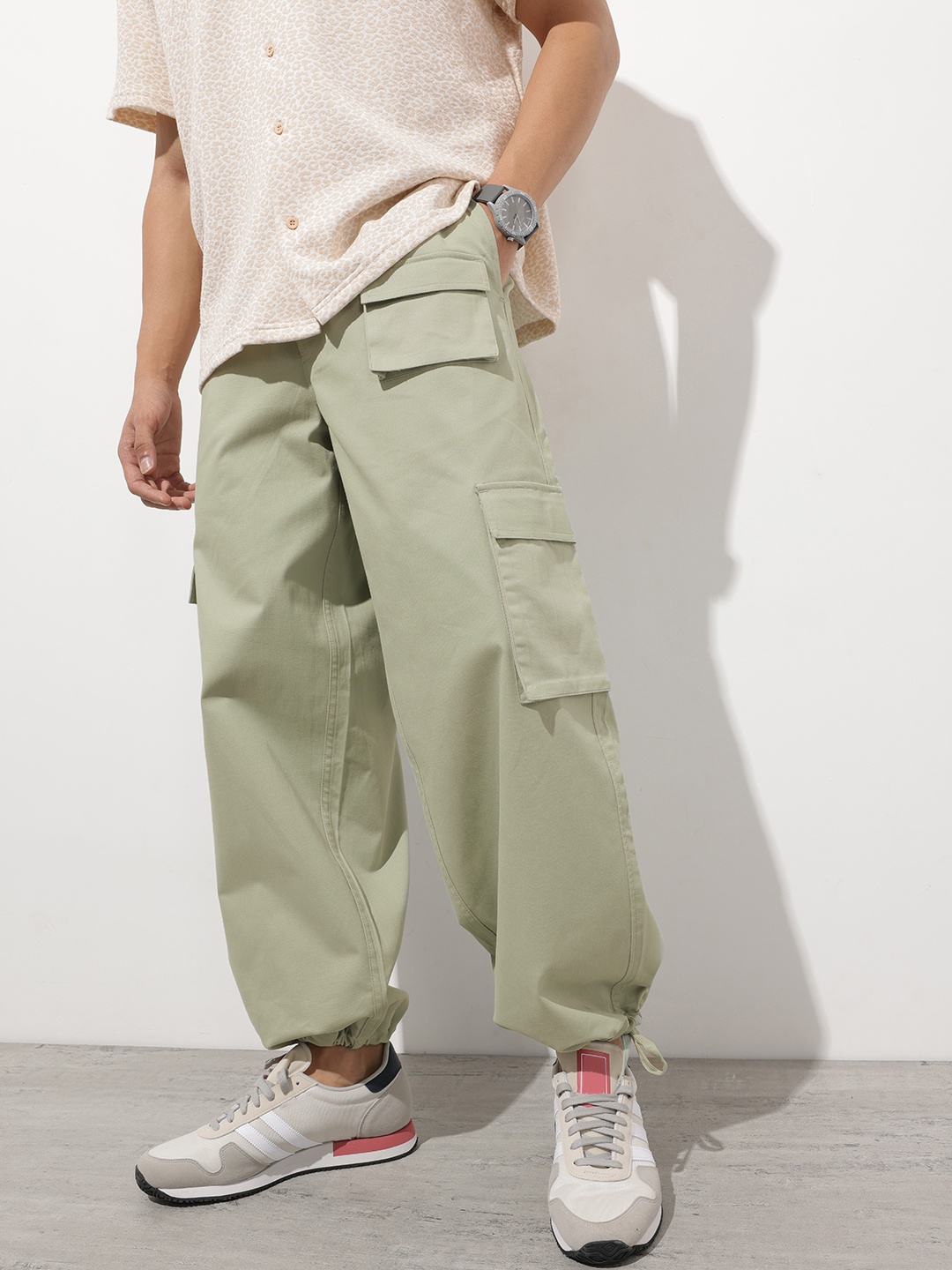Kook N Keech Men Cargo Core Utilitarian Baggy Trousers, Green