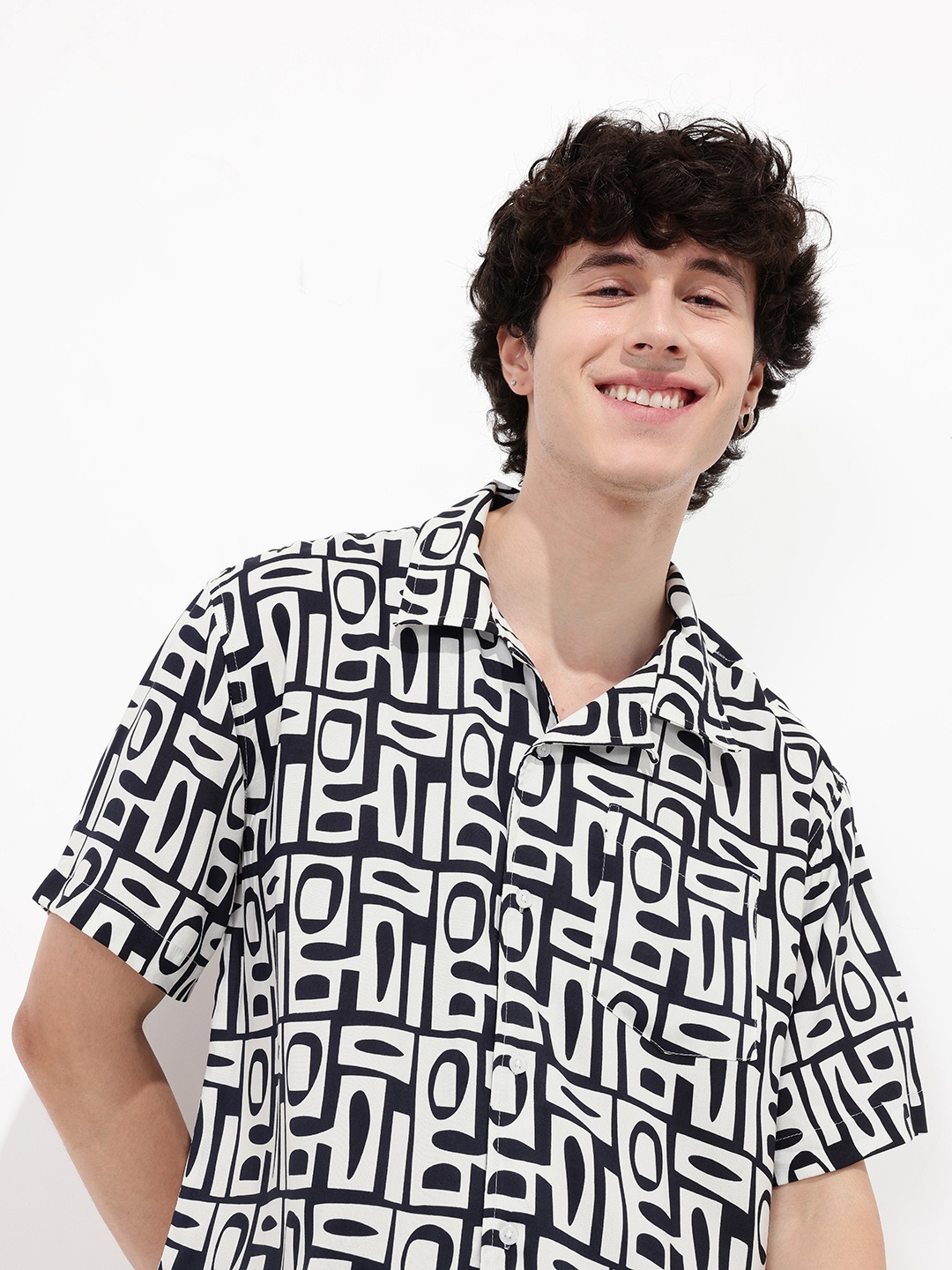 

KooK N Keech Mister Monochome Geometric Oversized Shirt, White
