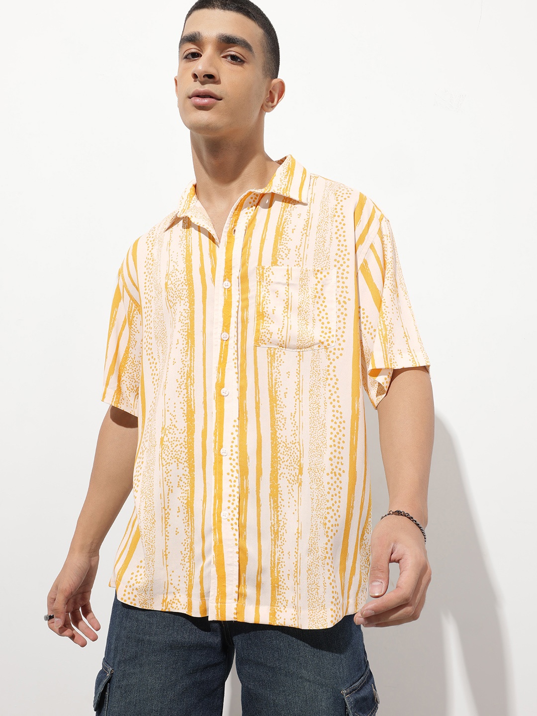 

Kook N Keech Statement Staples Unbound Stripes Oversized Shirt, Off white