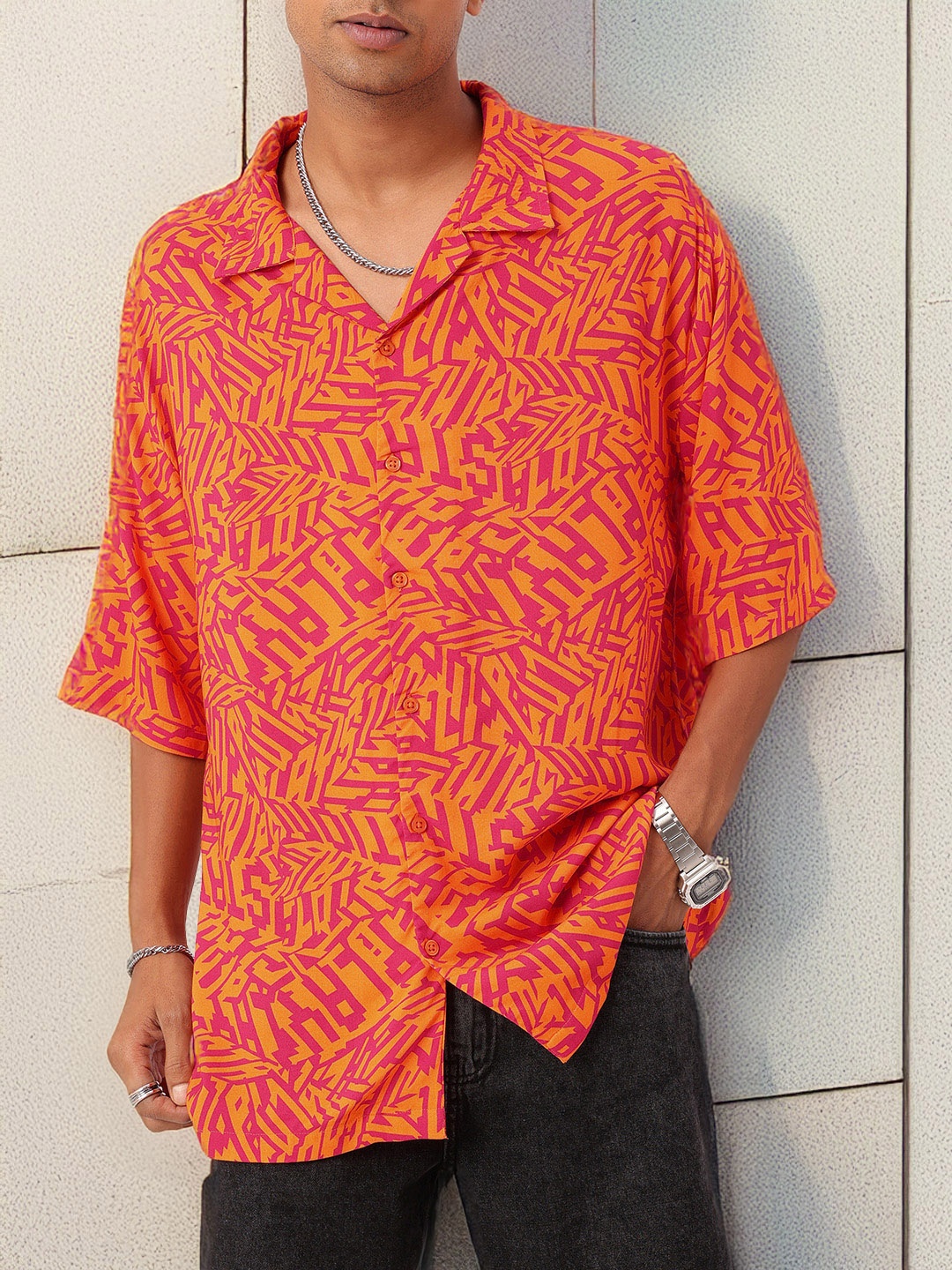 

KooK N Keech PopBrights Loaded With Typography Oversized Shirt, Orange