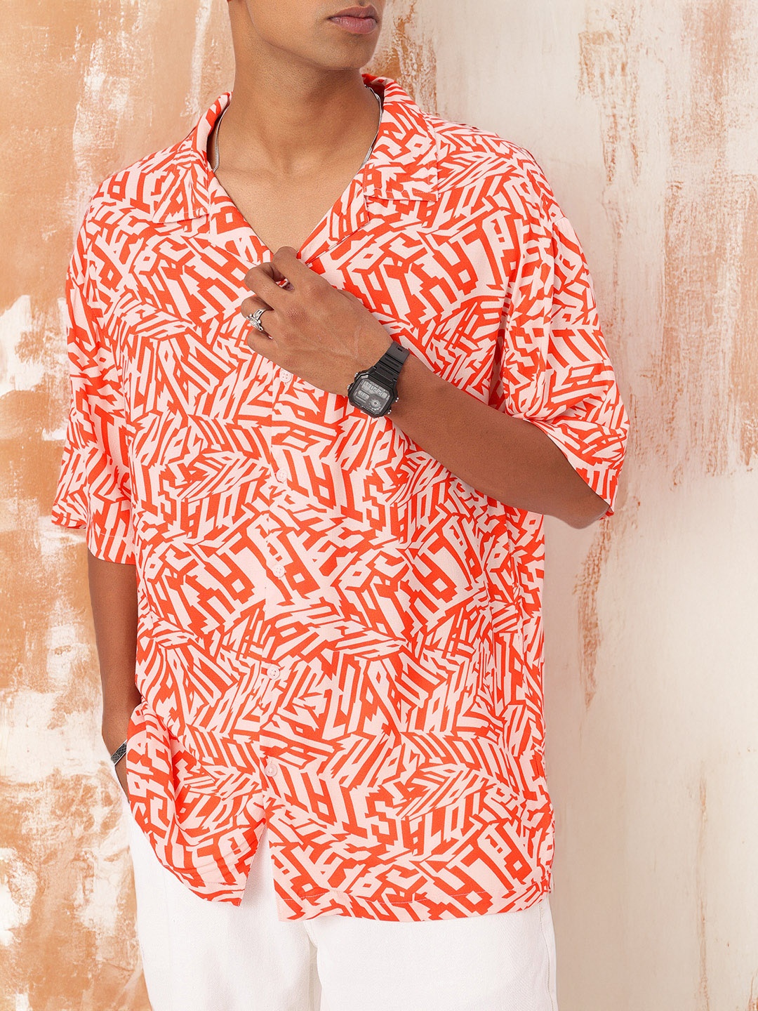 KooK N Keech Trust in Contrast Busy Typo Oversized Shirt, Off white