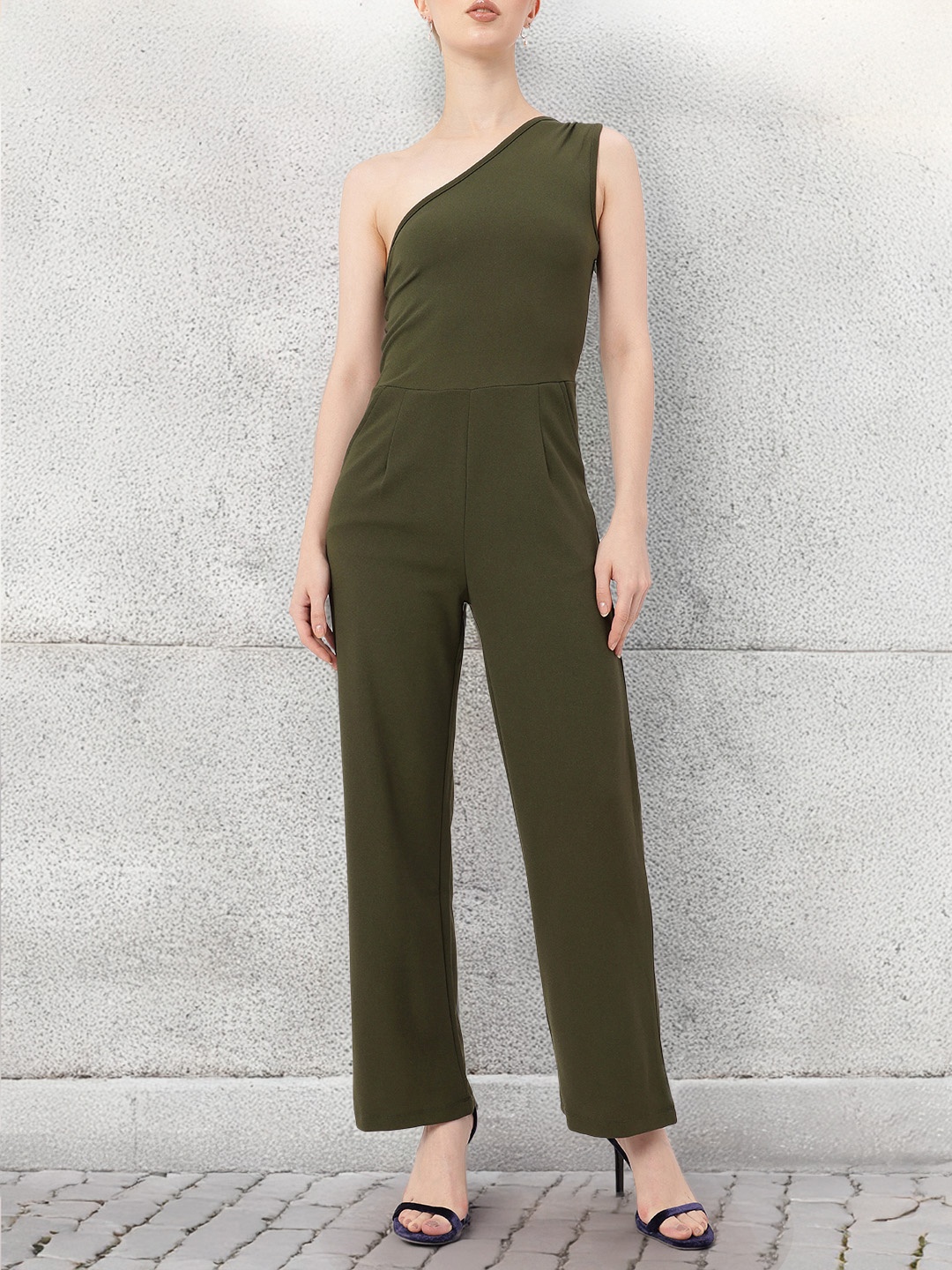 

DressBerry Peek-A-Chic Asymmetry Basic Jumpsuit, Olive