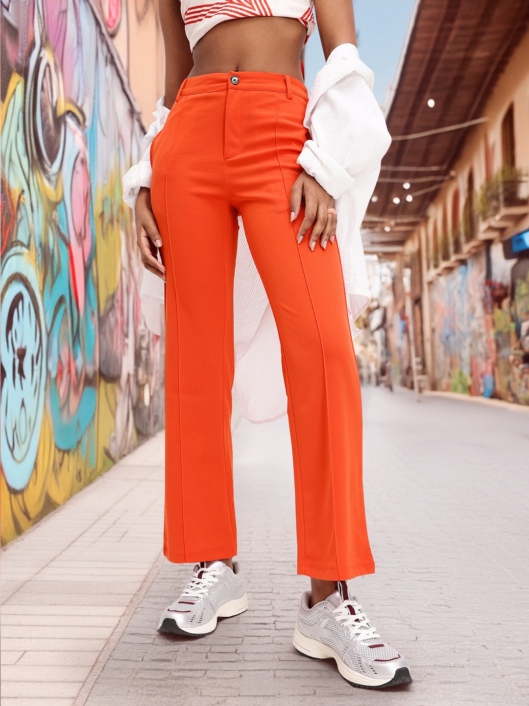 

DressBerry Women Bright Burnt Orange Trousers