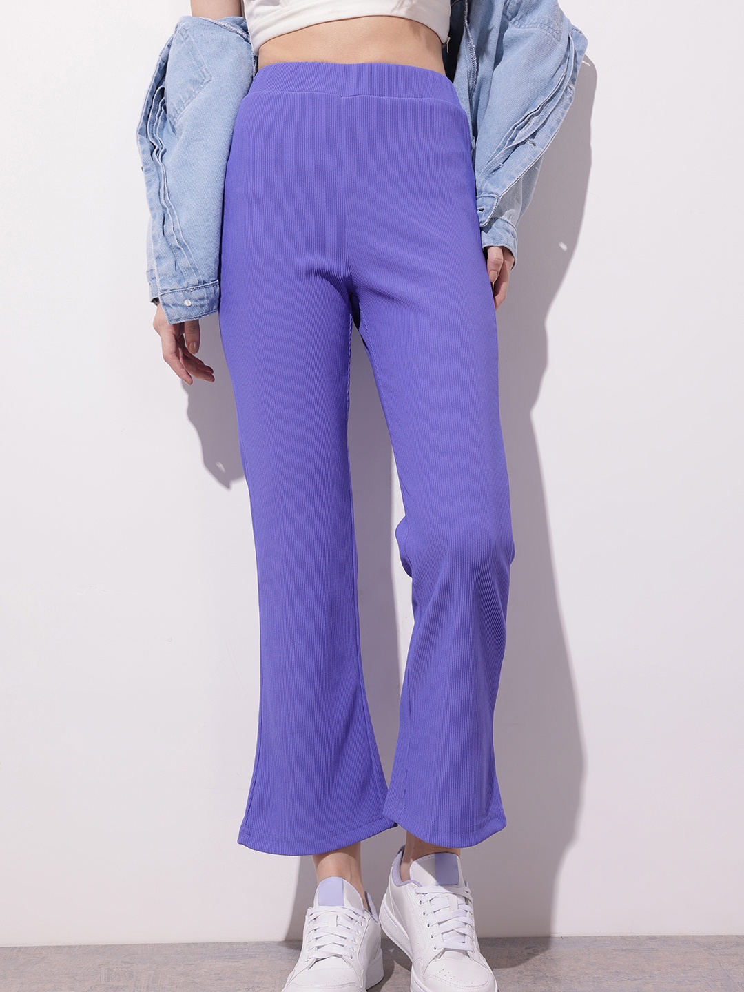 

DressBerry Women Normcore Basics Ribbed Trousers, Blue