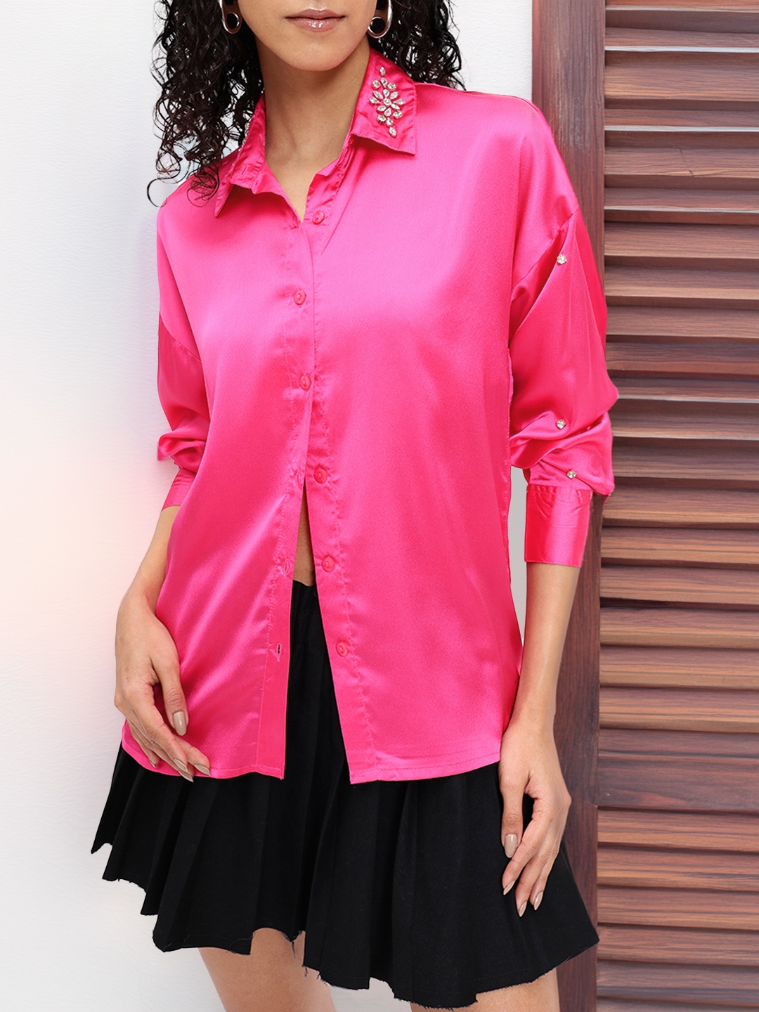 

DressBerry Sparkle Fusion Embellished Collar Shirt, Fuchsia