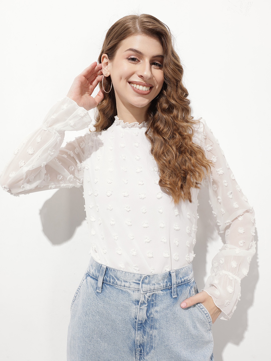 

DressBerry Unexpected Texture Dobby Weave Top, White