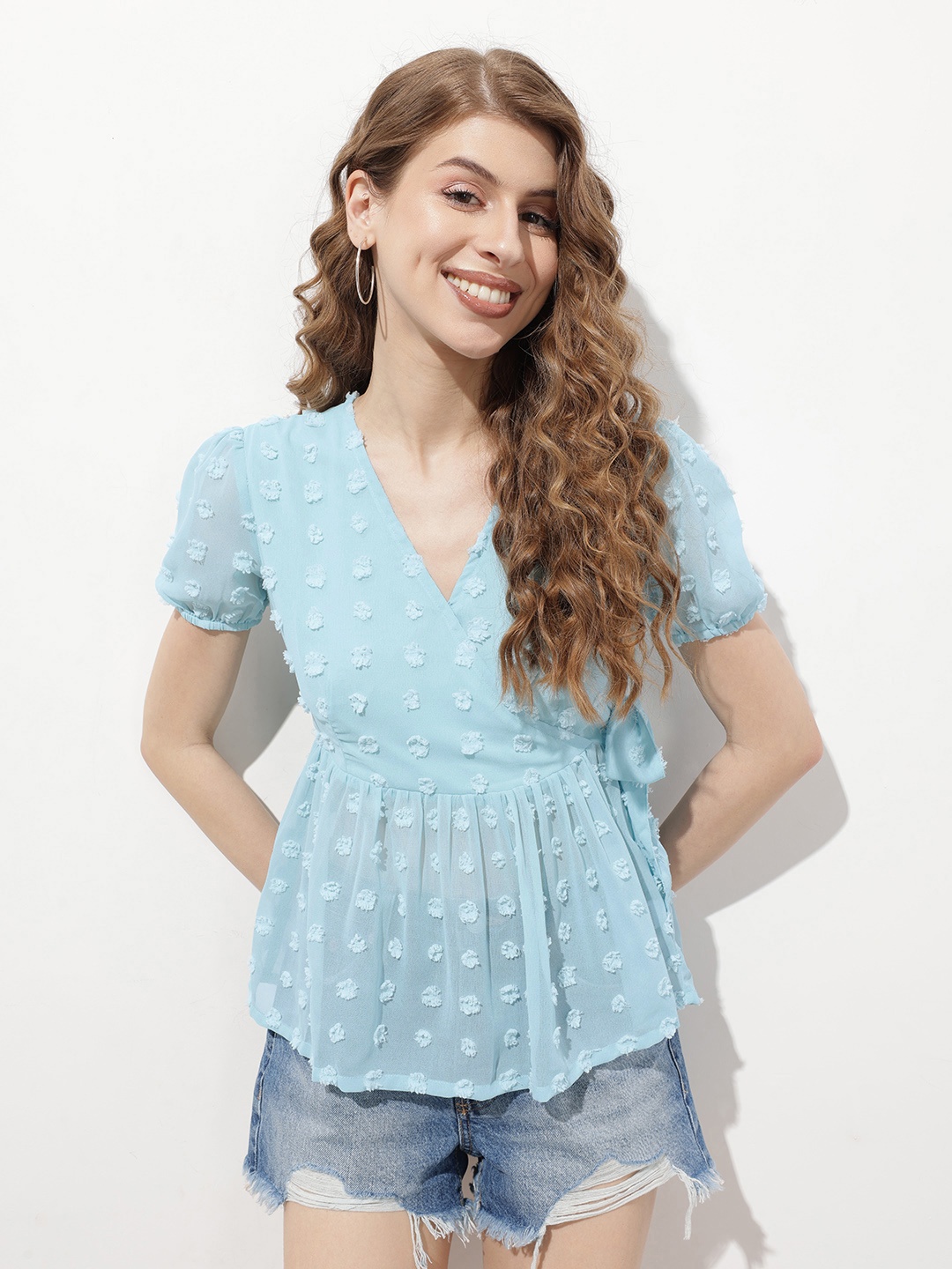 

DressBerry Dobby Dimension A-Line Top, Blue