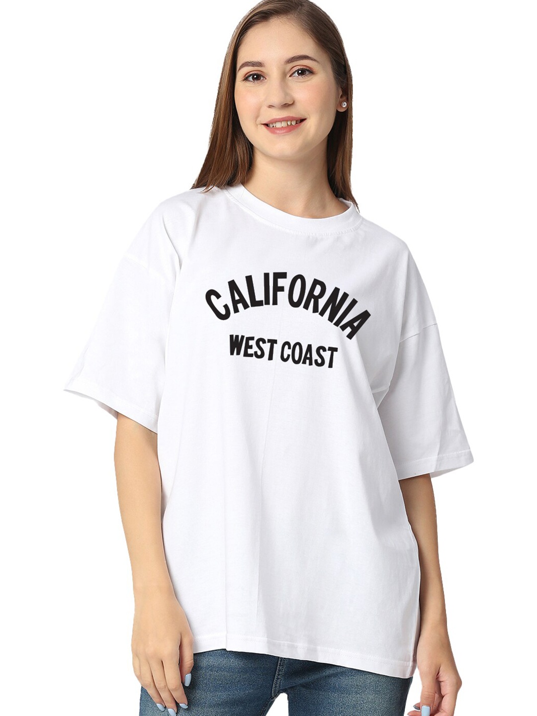 

STATUS MANTRA Bio Finish Typography Printed Pure Cotton Oversized T-shirt, White