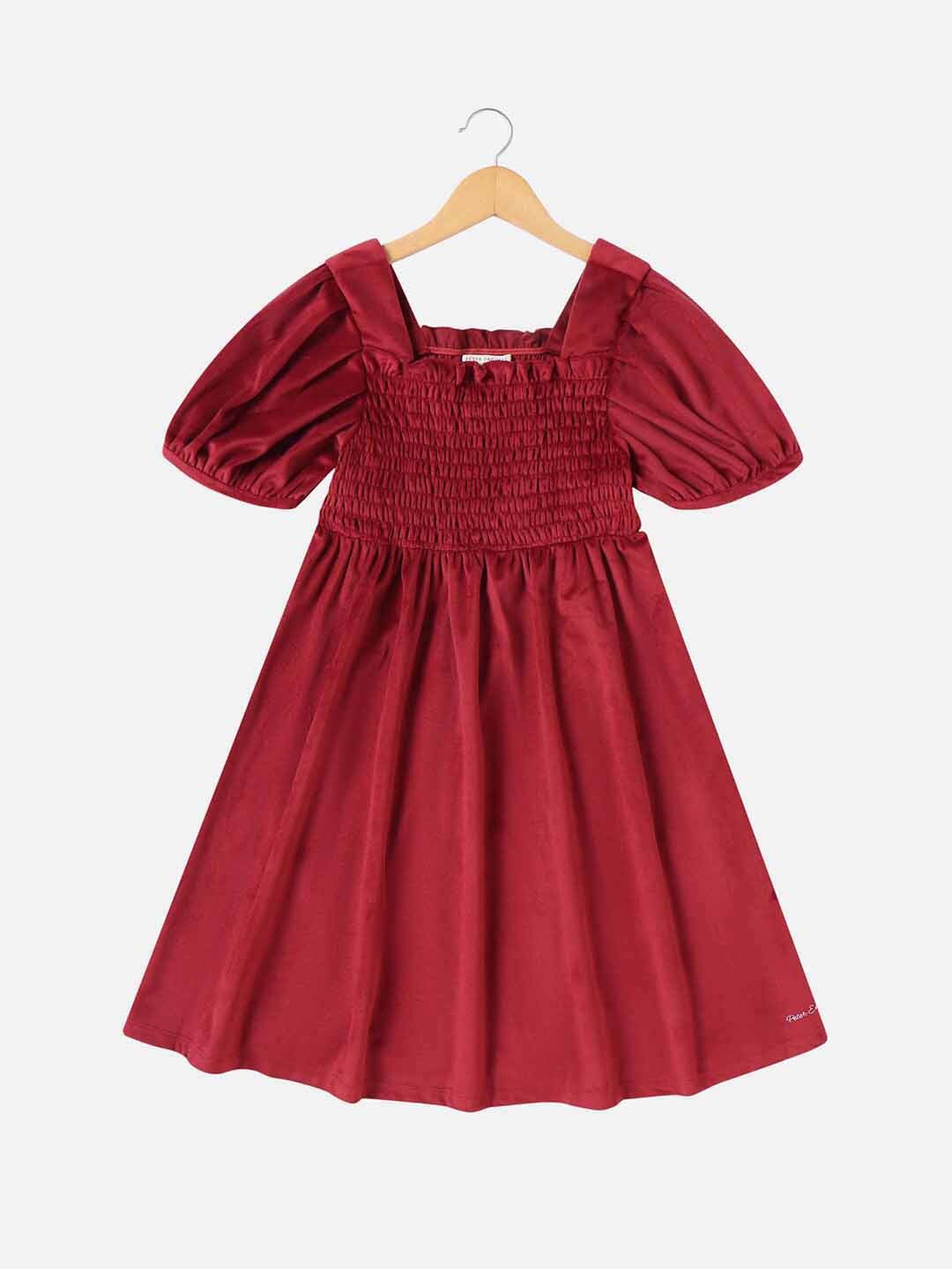 

Peter England Square Neck Puff Sleeve Fit & Flare Dress, Maroon