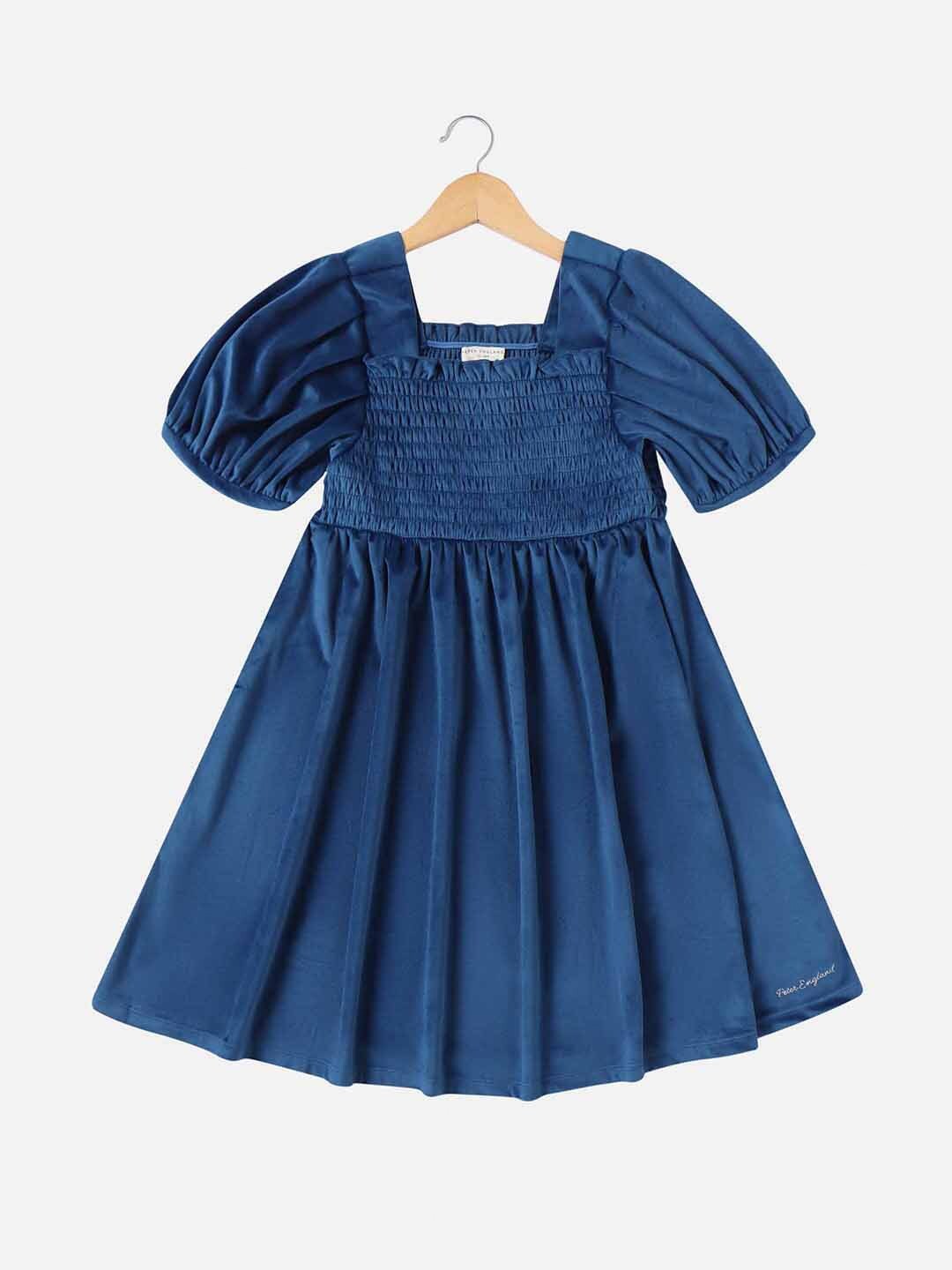 

Peter England Square Neck Puff Sleeve Fit & Flare Dress, Blue