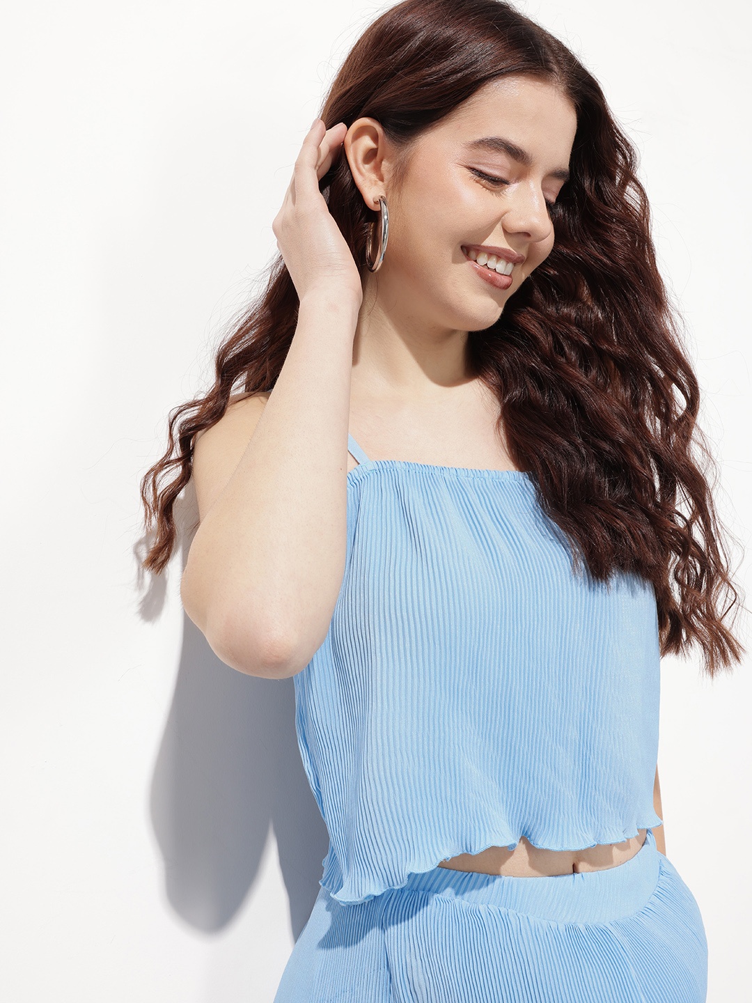 

DressBerry Urban Poise Accordion Pleated Crop Top, Blue