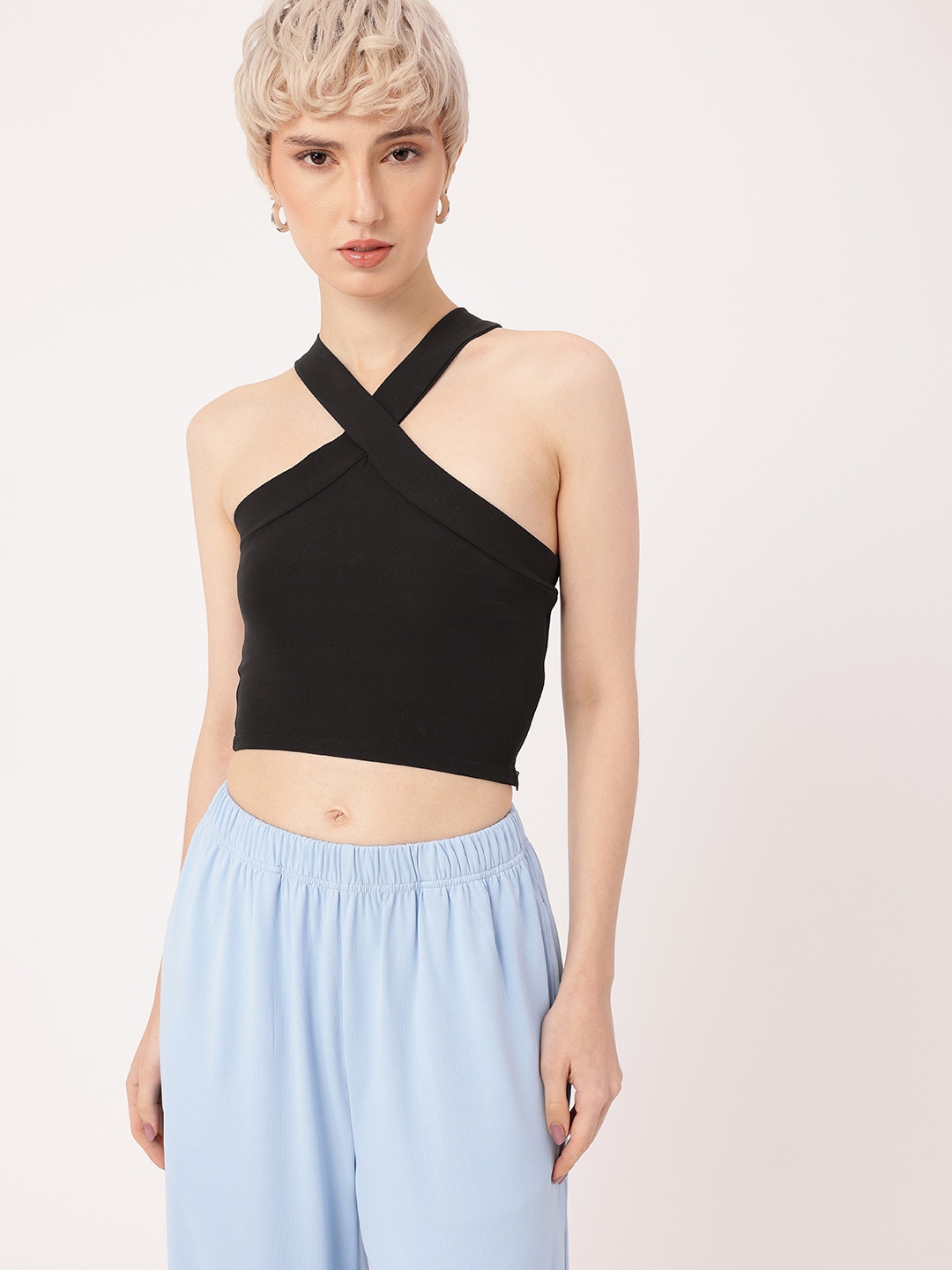 

DressBerry Y2K Revival Halter Neck Crop Top, Black