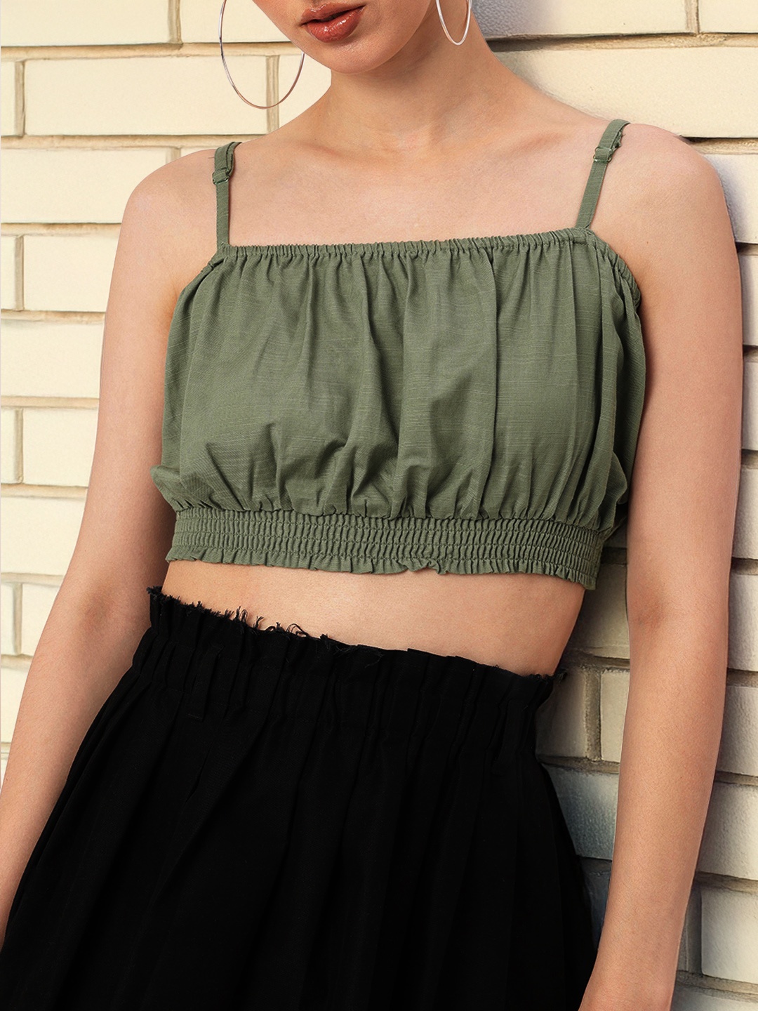 

DressBerry Groove Vibe Smocked Waist Crop Top, Green