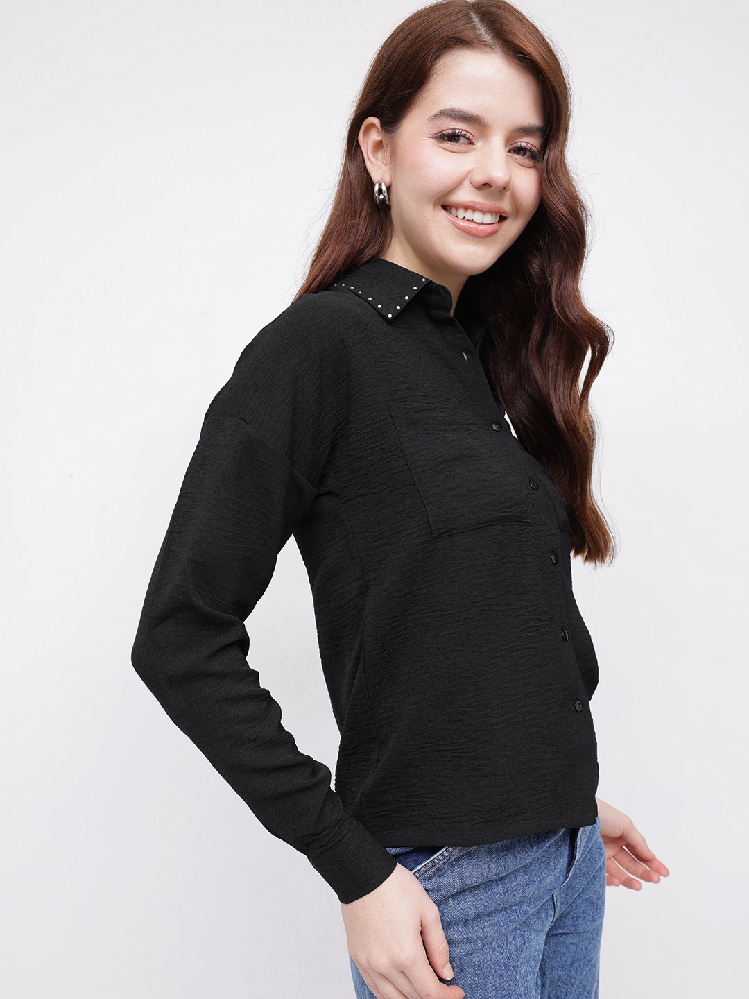 

DressBerry Statement Staple Studded Shirt, Black