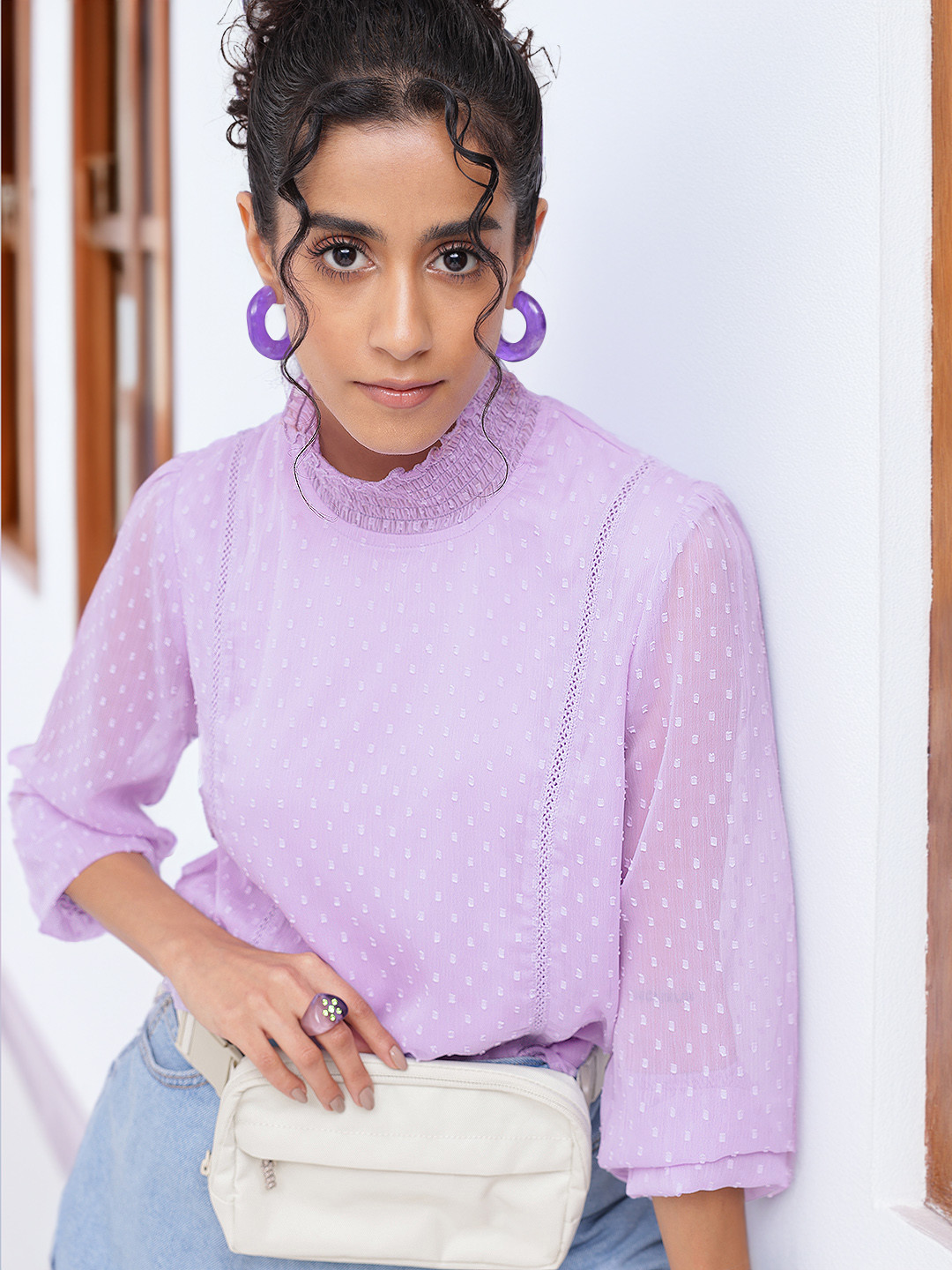 

DressBerry Soft Serenity Dobby Poet Sleeves Top, Lavender