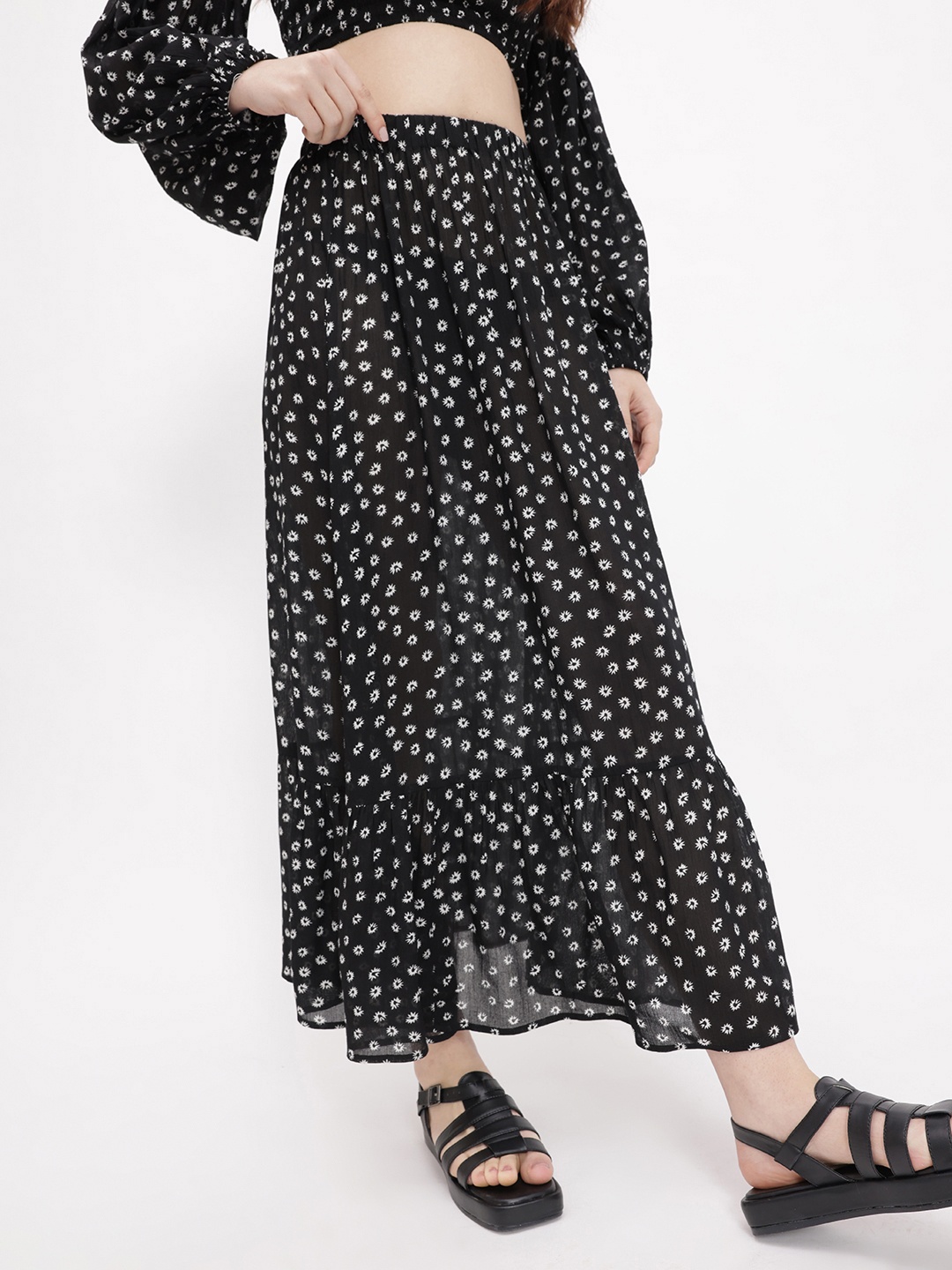 

DressBerry Ditsy Florals Moon Magic Maxi Skirt, Black