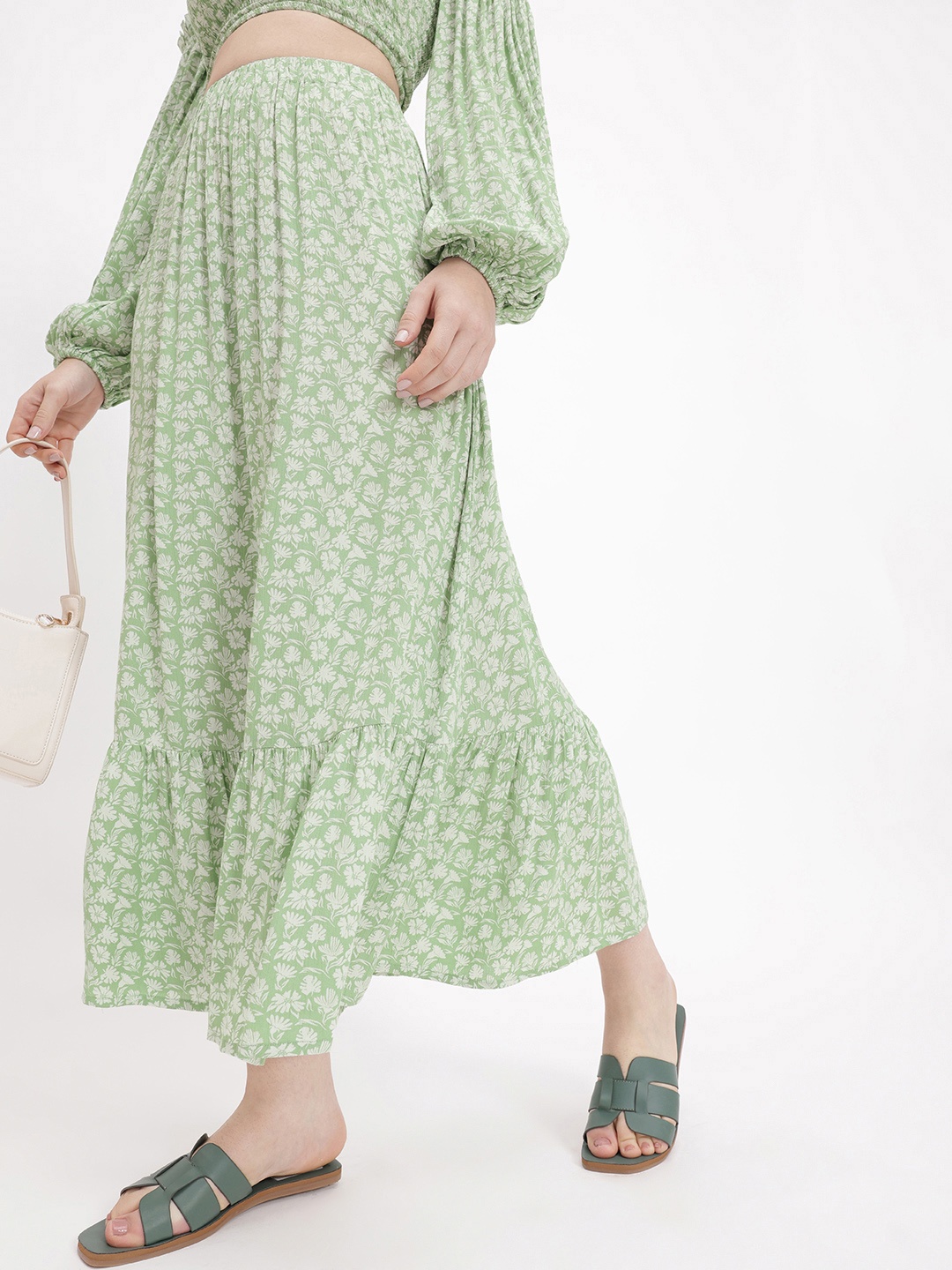 

DressBerry Vintage Floral Fall Basics Midi Skirt, Green