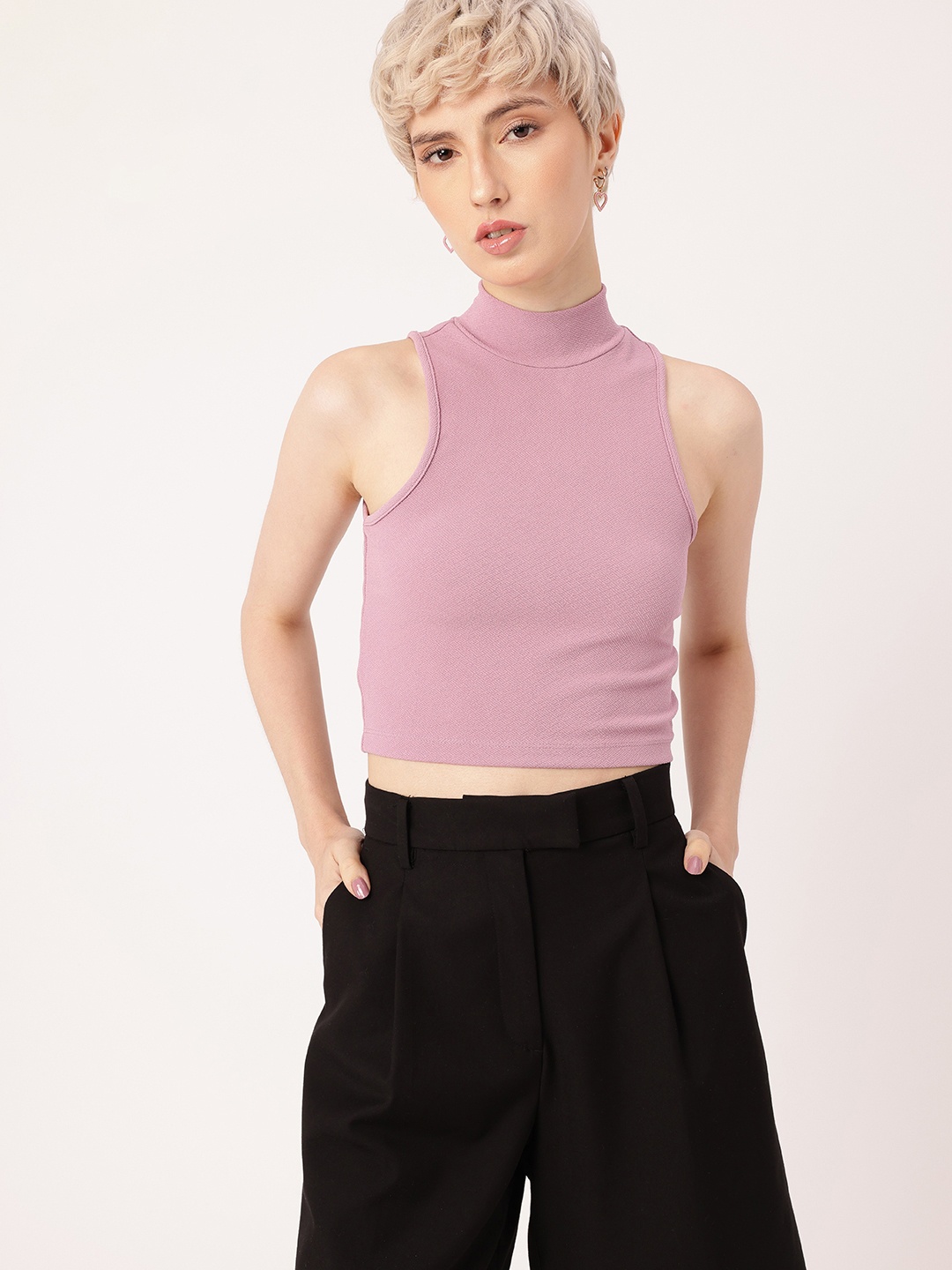 

DressBerry Modern Edge Sleeveless Fitted Crop Top, Mauve