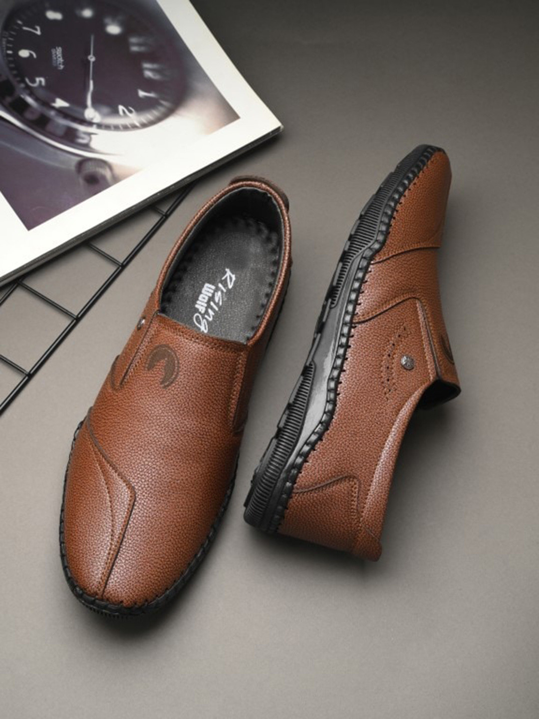 

Rising Wolf Men Round Toe Lightweight Comfort Insole Loafers, Tan