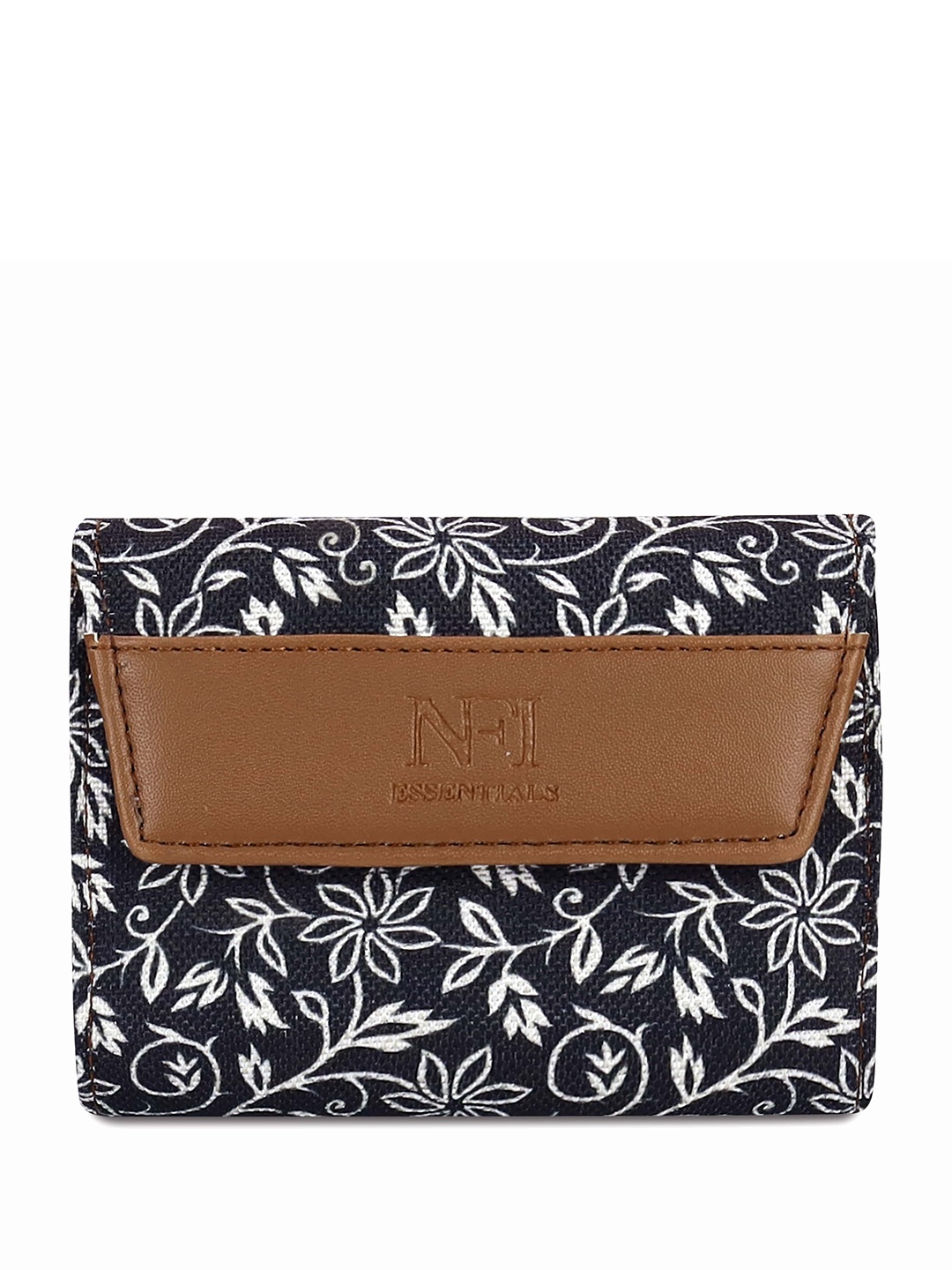 

NFI essentials Women Floral Printed Canvas Three Fold Wallet, Black