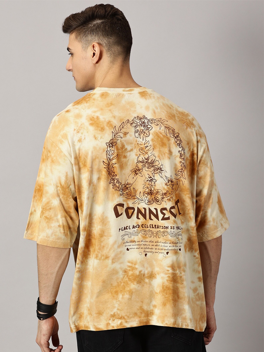 

THE HOLLANDER Round Neck Drop Shoulder Sleeves Dyed Cotton Oversized T-shirt, Rust