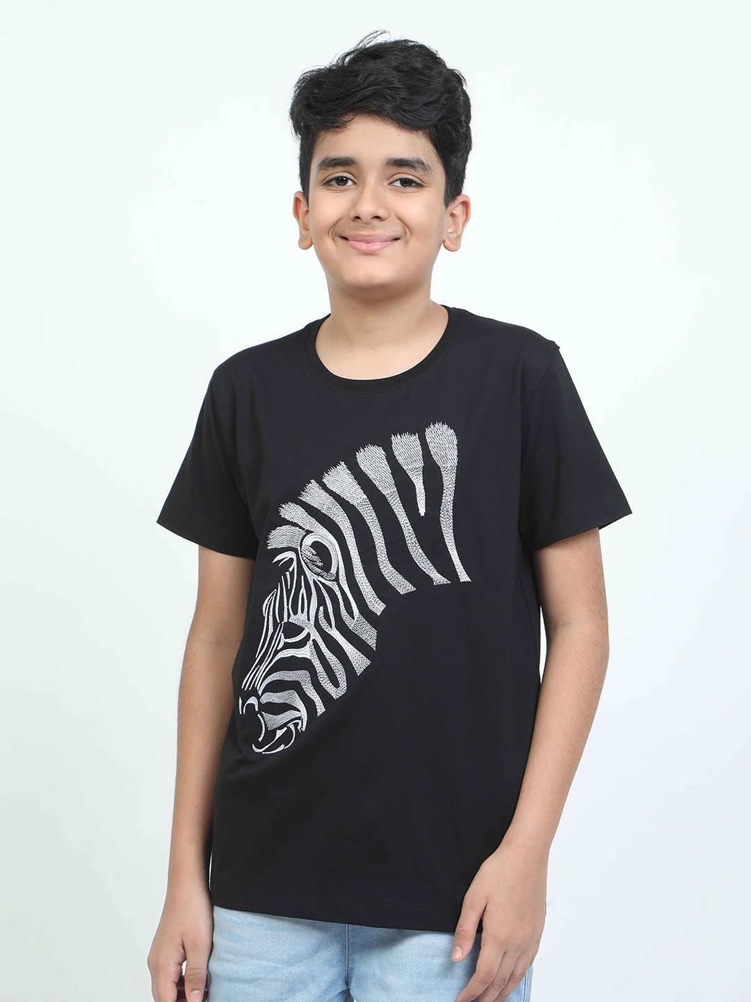 

STELLERS Boys Round Neck Graphic Printed T-shirt, Black