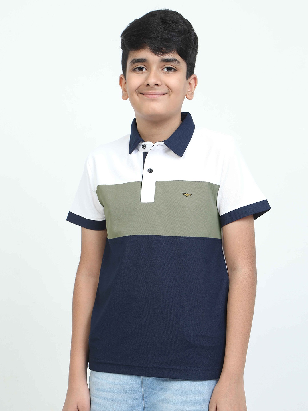

STELLERS Boys Colourblocked Polo Collar T-shirt, White