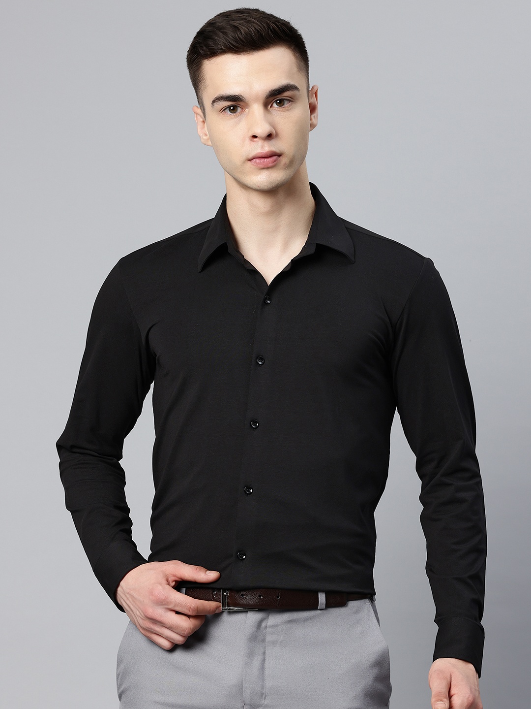 

Monsui Knitted Formal Cotton Shirt, Black