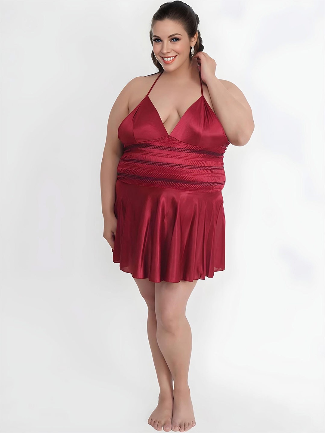 

Hill Islands Plus Size Women Satin Baby Doll, Maroon