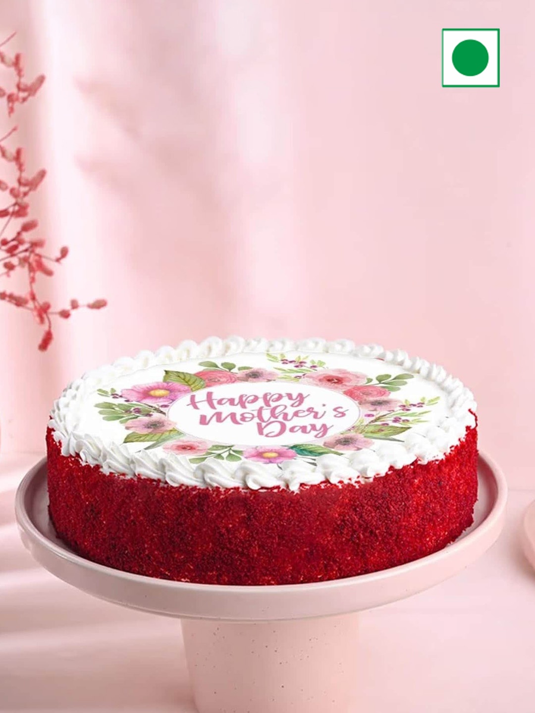 

Floweraura Mother's Day Round Eggless Red Velvet Flavour Cake -2 kg, White