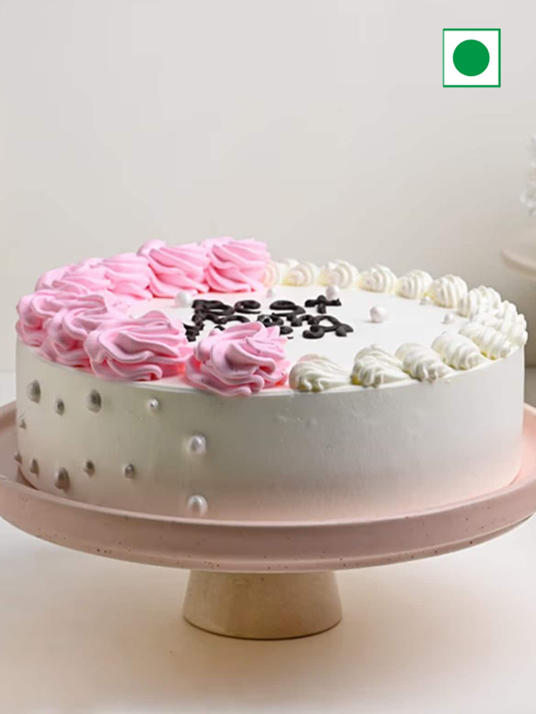 

Floweraura Mother's Day Round Shape Eggless Pearl Topped Butterscotch Flavour Cake 2 kg, White