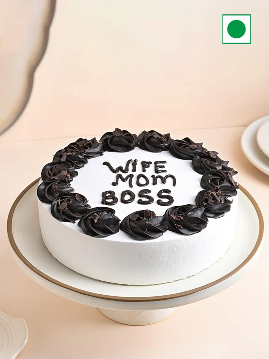 

Floweraura Mother's Day Round Eggless Chocolate Truffle Flavour Cake -1 kg, White