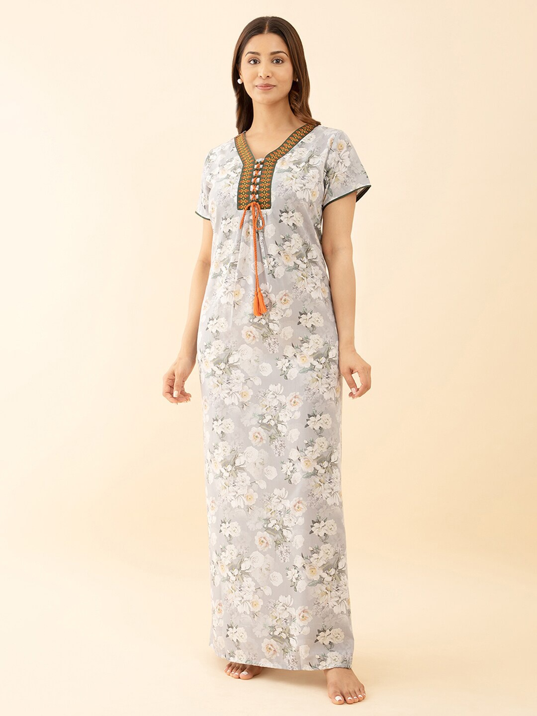 

Maybell Floral Printed Maxi Nightdress, Beige