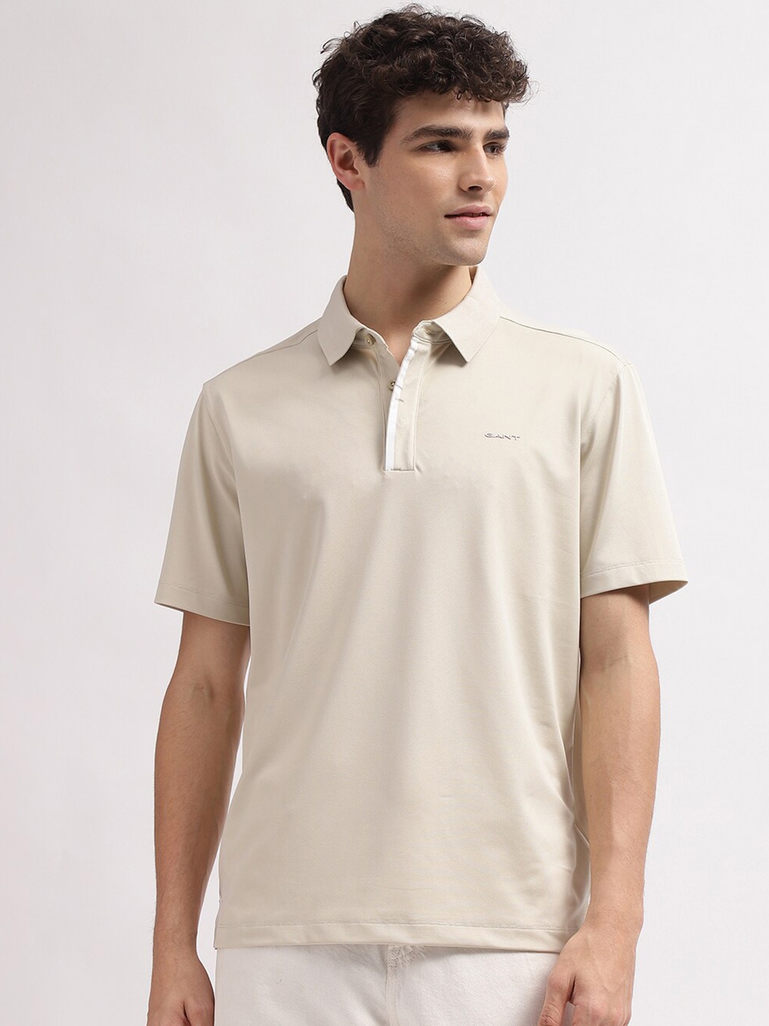 

GANT Solid Polo Collar Short Sleeves Casual T-shirt, Beige