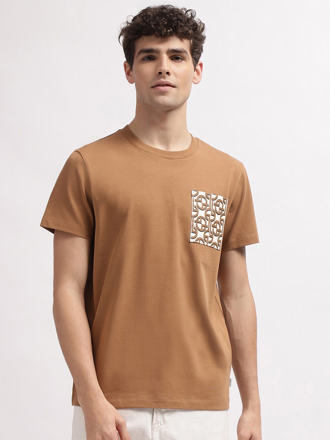 GANT Solid Round Neck Regular Fit Cotton Casual T-Shirt, Brown