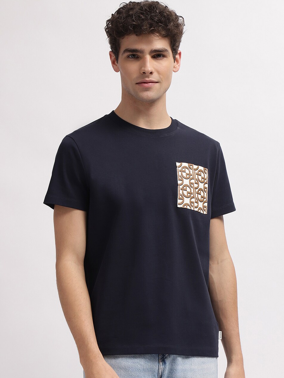

GANT Monogram Pocket Round Neck Cotton Casual T-shirt, Navy blue