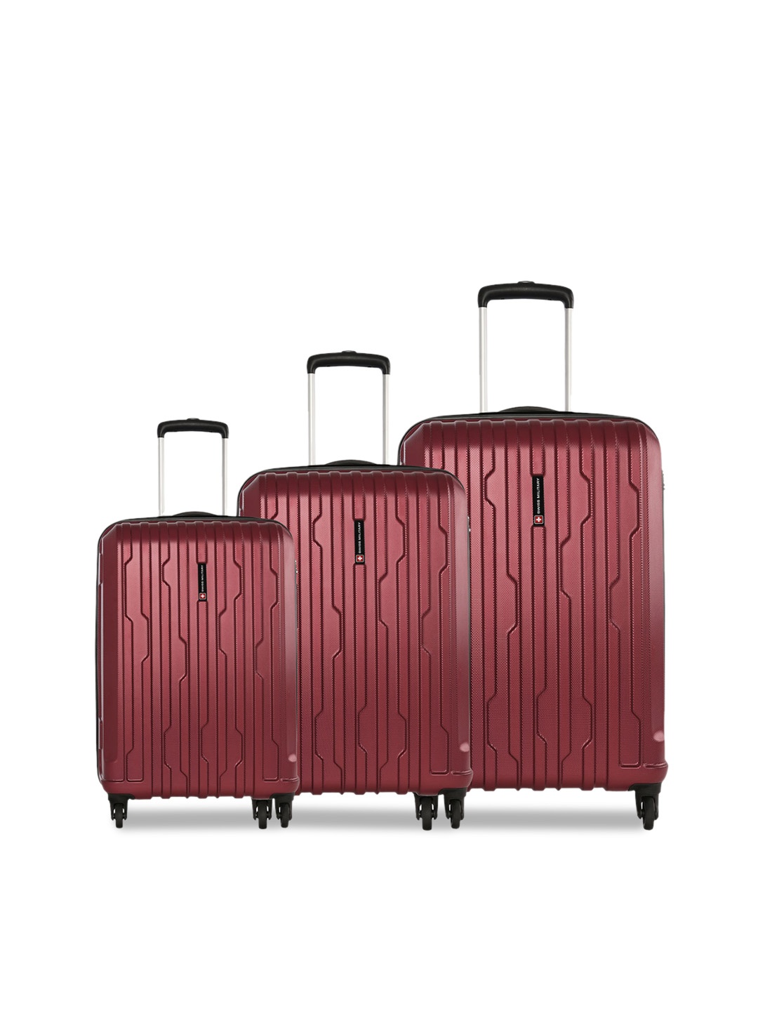 

SWISS MILITARY Set Of 3 Textured Hard-Sided Trolley Bags, Red